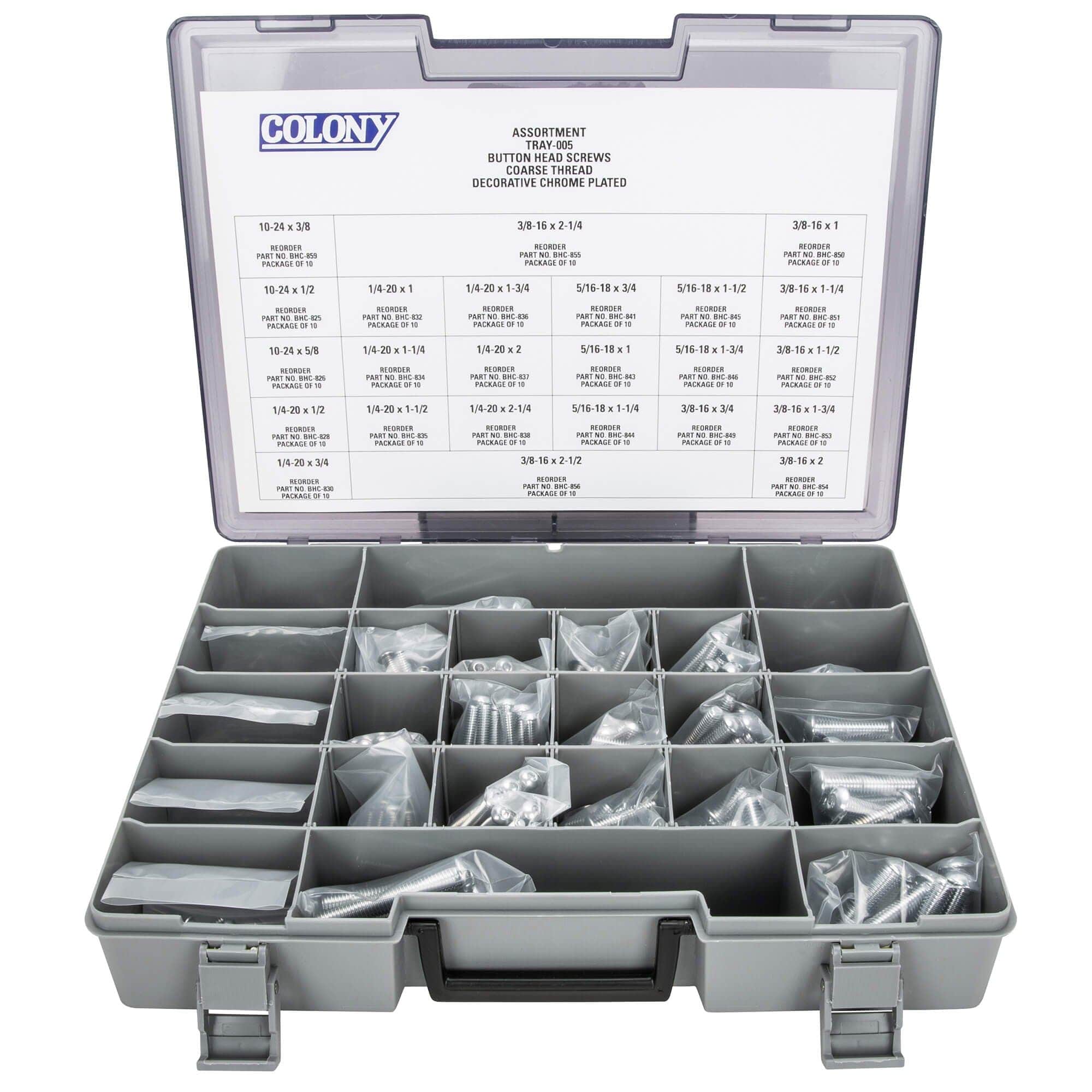 005 Button Head Socket Head Screw Assortment - Coarse Thread - 240 Piece - Chrome Plated - Image 2