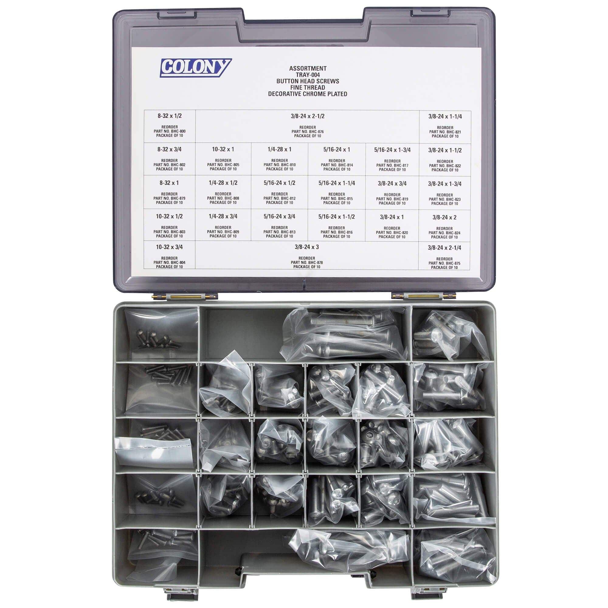 004 Button Head Socket Head Screw Assortment - Fine Thread - 240 Piece - Chrome Plated