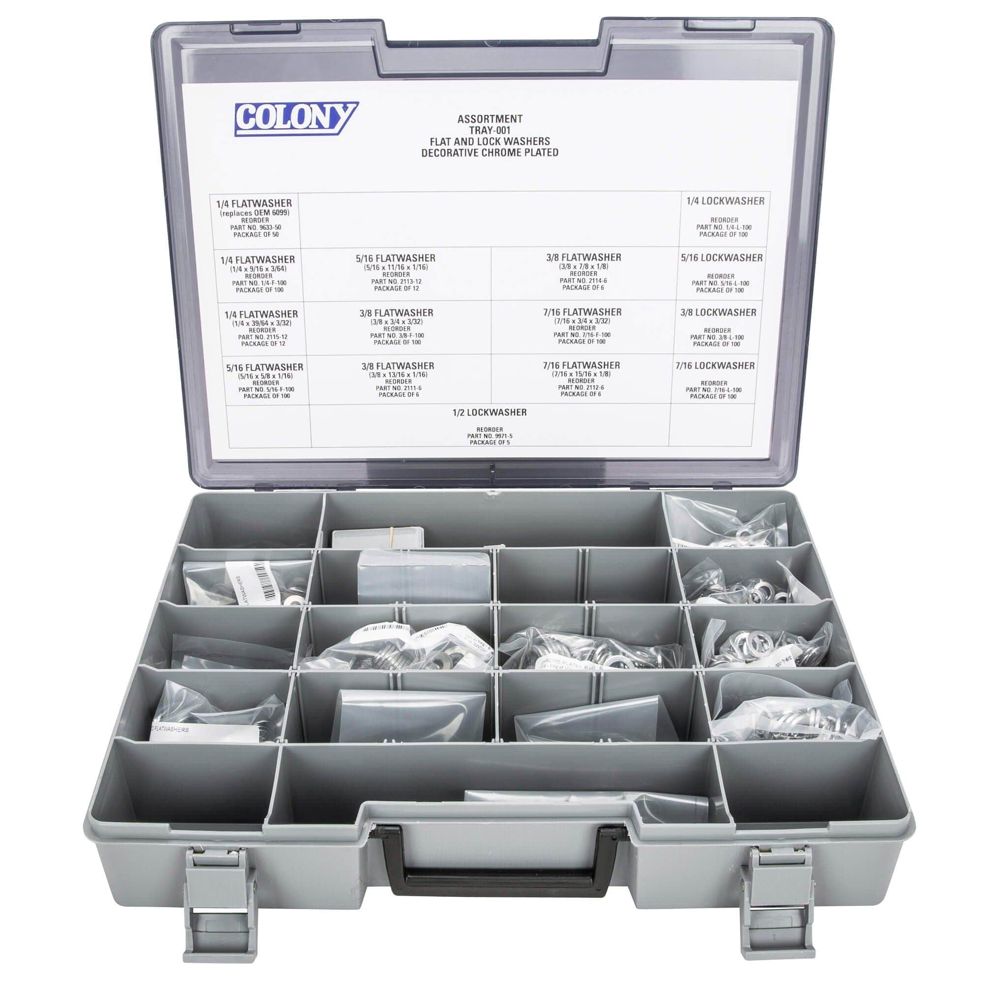 #001 Flatwasher and Lockwasher Assortment - 902 Pieces - Chrome Plated