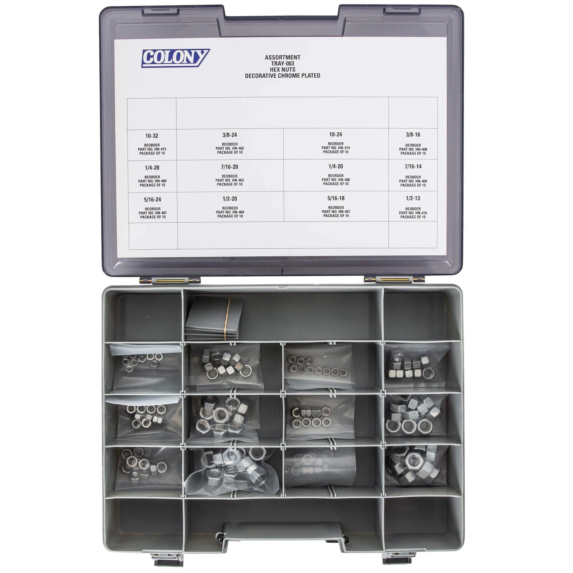 003 Hex Nut Assortment - 120 Piece - Chrome Plated