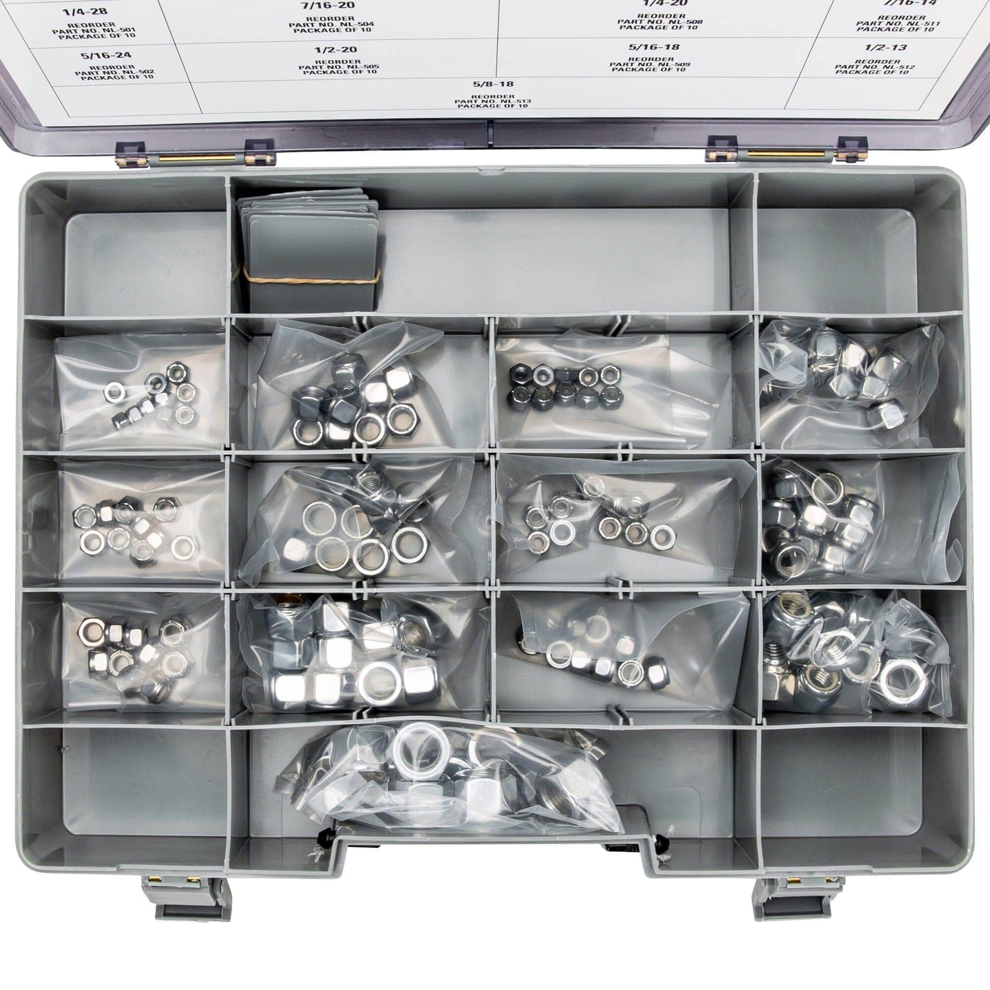 #002 Nylon Insert Locknut Assortment Tray - 130 Piece - Chrome Plated - Image 3