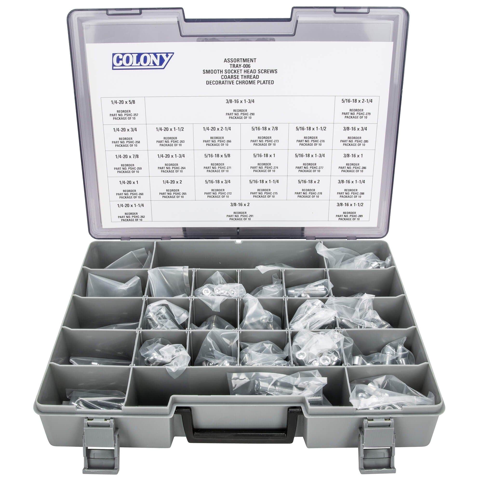 006 Smooth Head Socket Head Screw Assortment - Coarse Thread - 240 Piece - Chrome Plated - Image 2