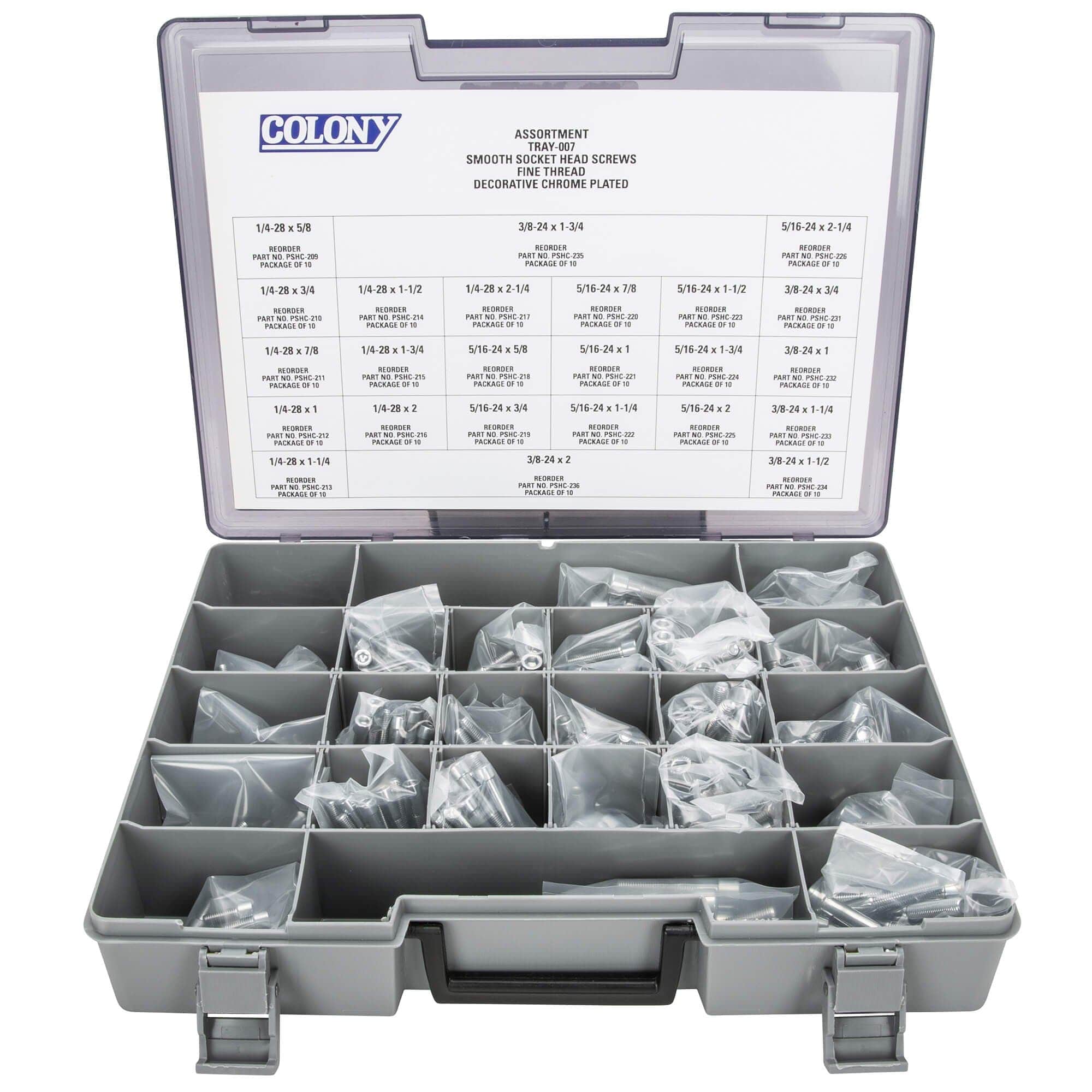 007 Smooth Head Socket Head Screw Assortment - Fine Thread - 240 Piece - Chrome Plated - Image 2