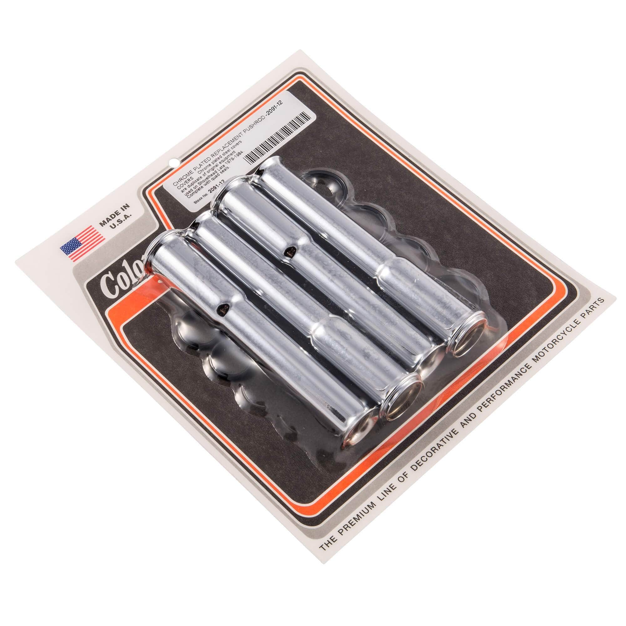 #2091-12 Replacement Pushrod Covers Late 1979-1984 Harley-Davidson Shovelhead - Chrome Plated