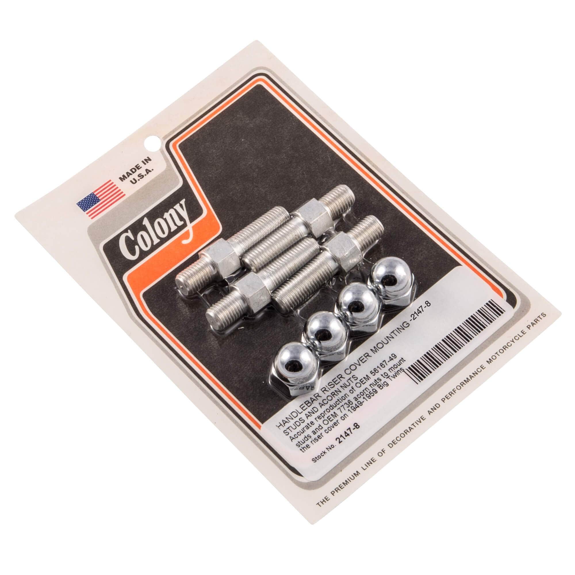 #2147-8 Handlebar Riser Cover Mounting Studs & Chrome Acorns 1949-1959 Harley-Davidson Big Twin - Chrome Plated