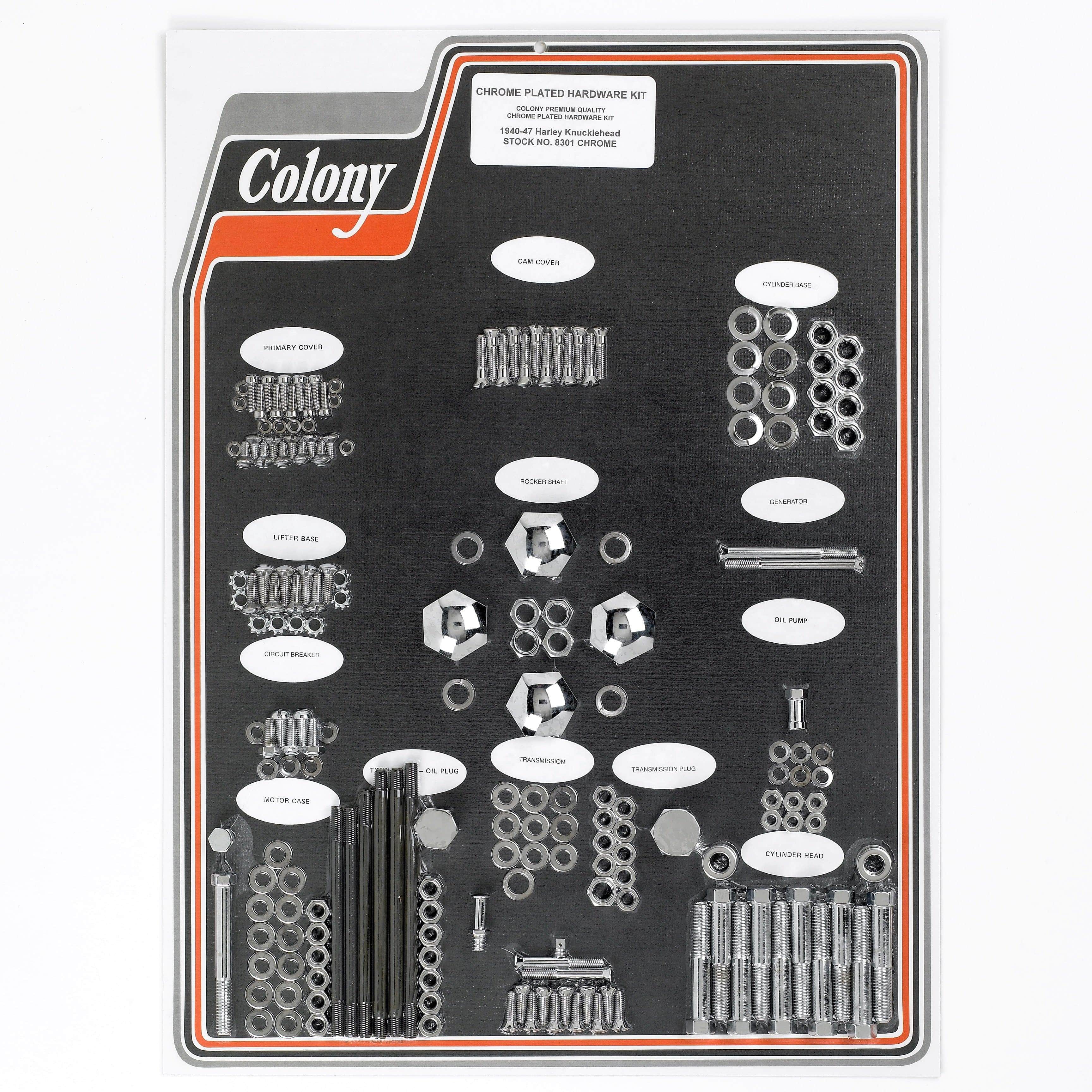 #8301 CHR Complete Stock Hardware Kit - 1940-1947 Harley-Davidson Knucklehead - Chrome Plated