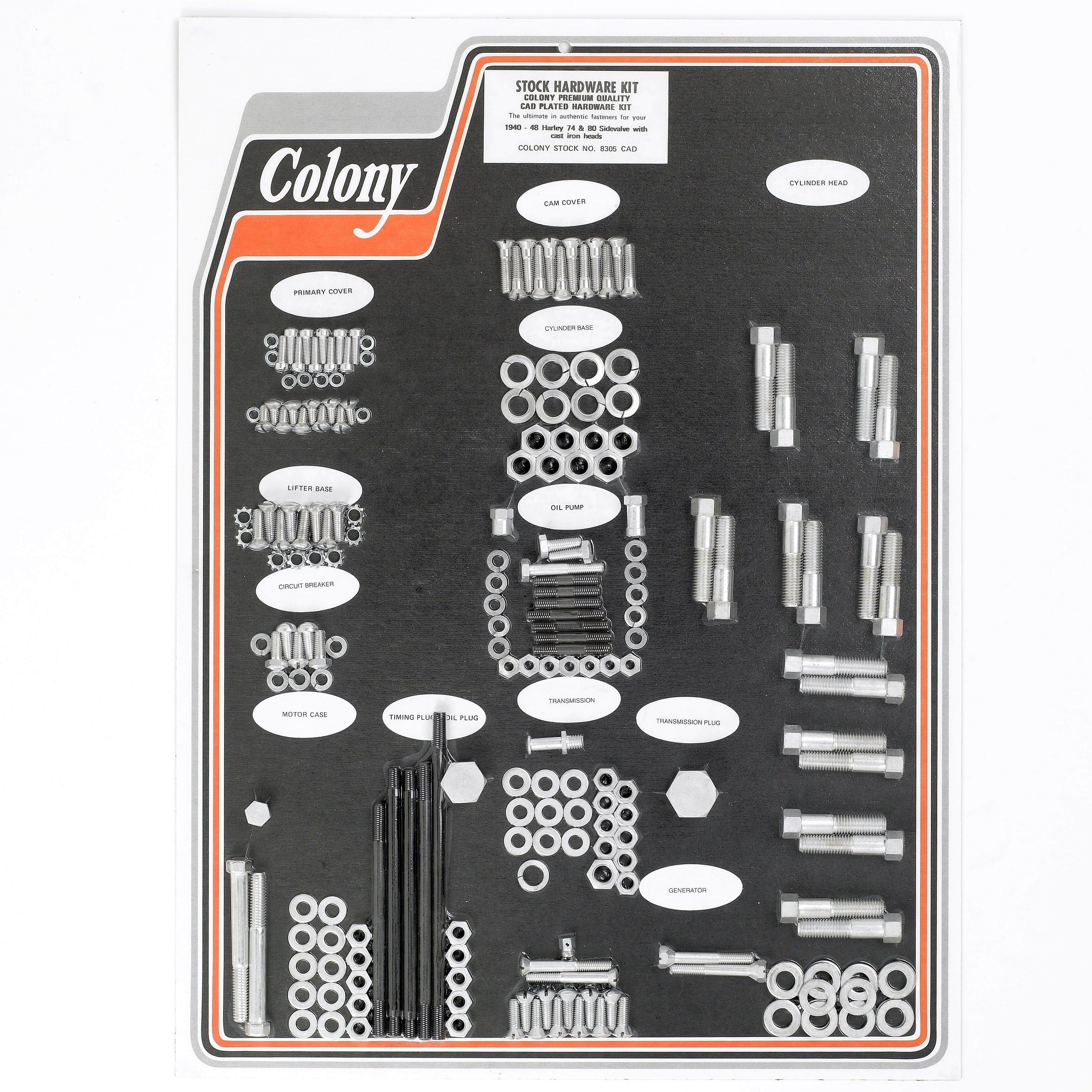 #8305 CAD Complete Stock Hardware Kit - 1940-1948 Harley-Davidson 74 & 80 Cast Iron Head - CAD Plated