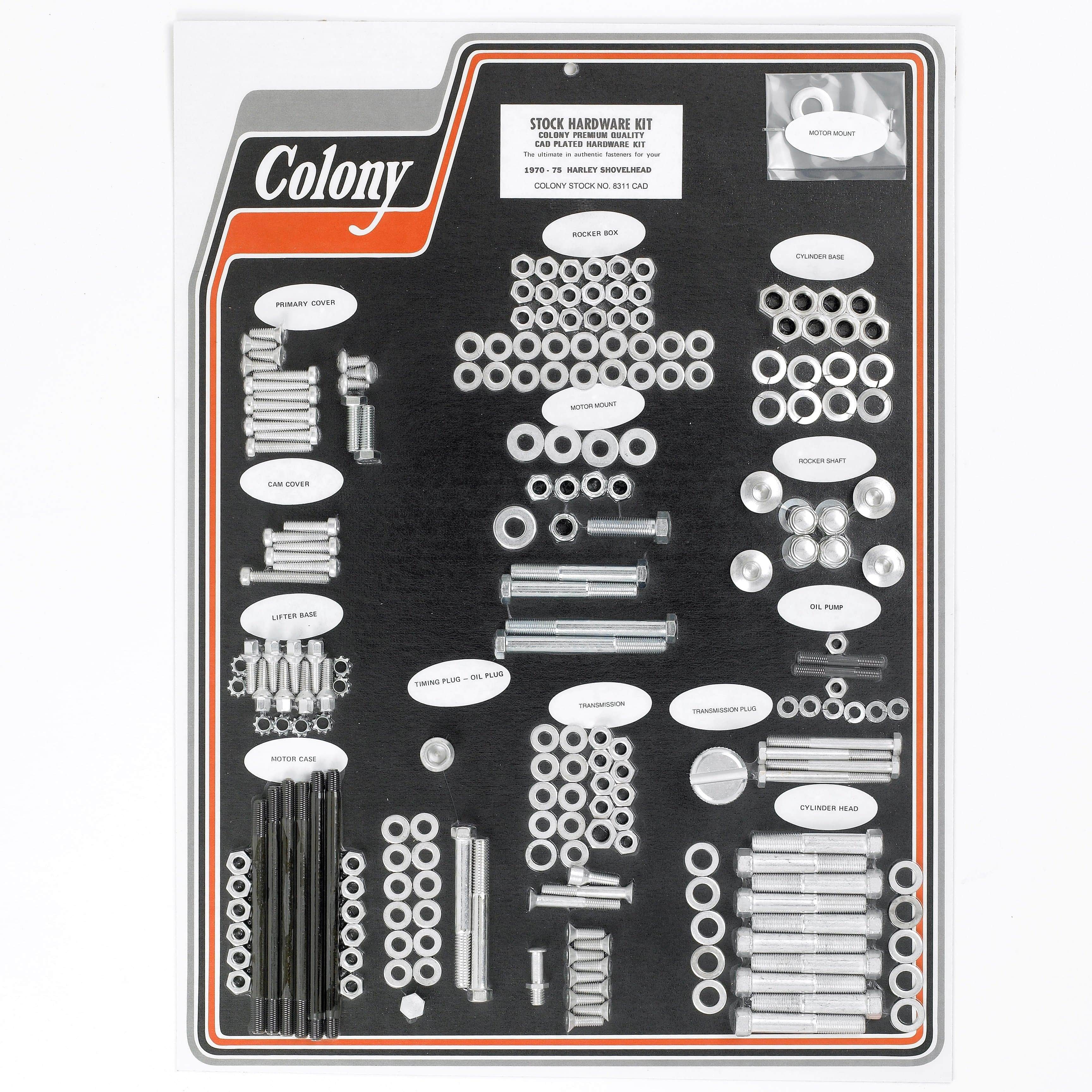 #8311 CAD Complete Stock Hardware Kit - 1970-1975 Harley-Davidson Shovelhead - CAD Plated