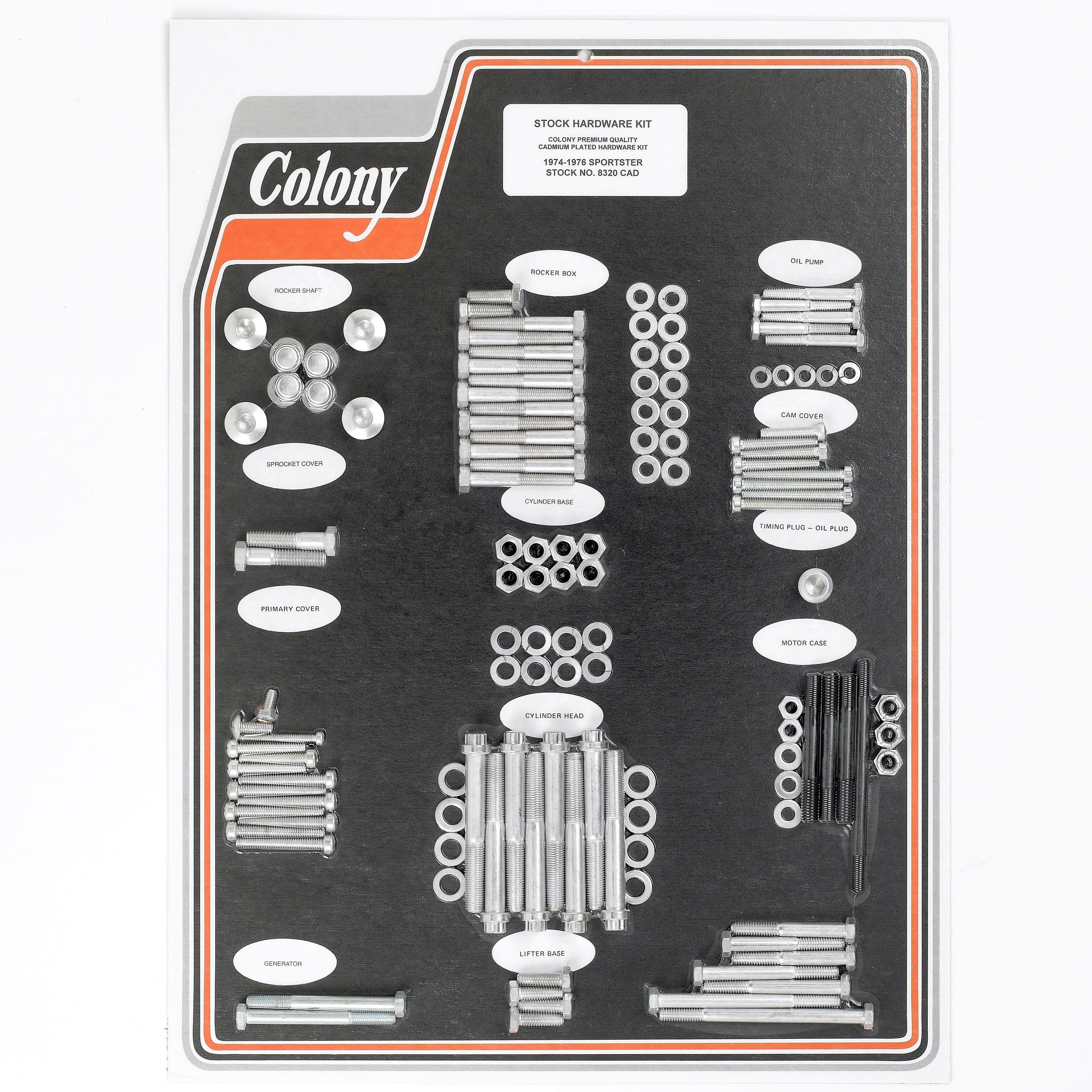 #8320 CAD Complete Stock Hardware Kit - 1974-1976 Harley-Davidson Sportster - CAD Plated