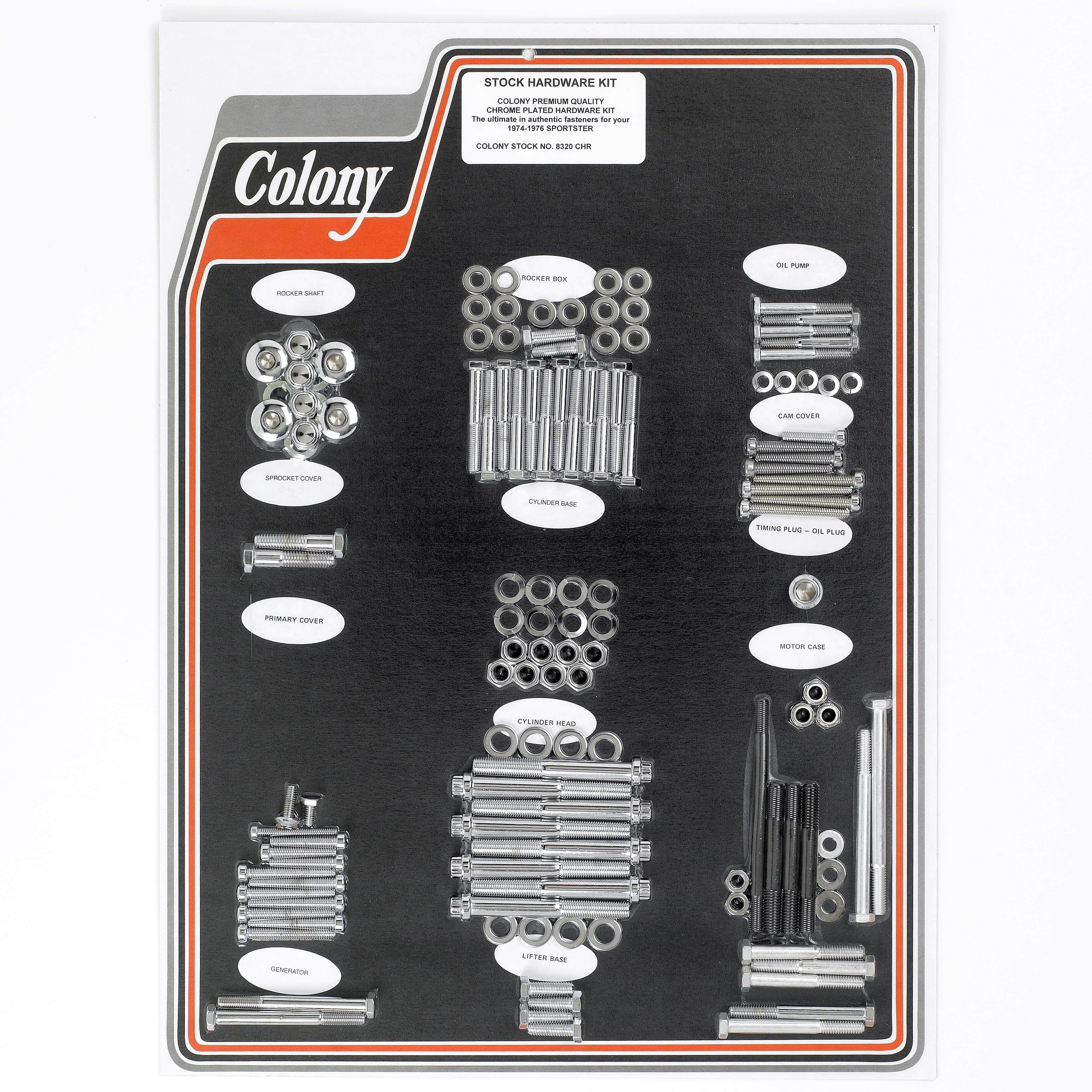 #8320 CHR Complete Stock Hardware Kit - 1974-1976 Harley-Davidson Sportster - Chrome Plated