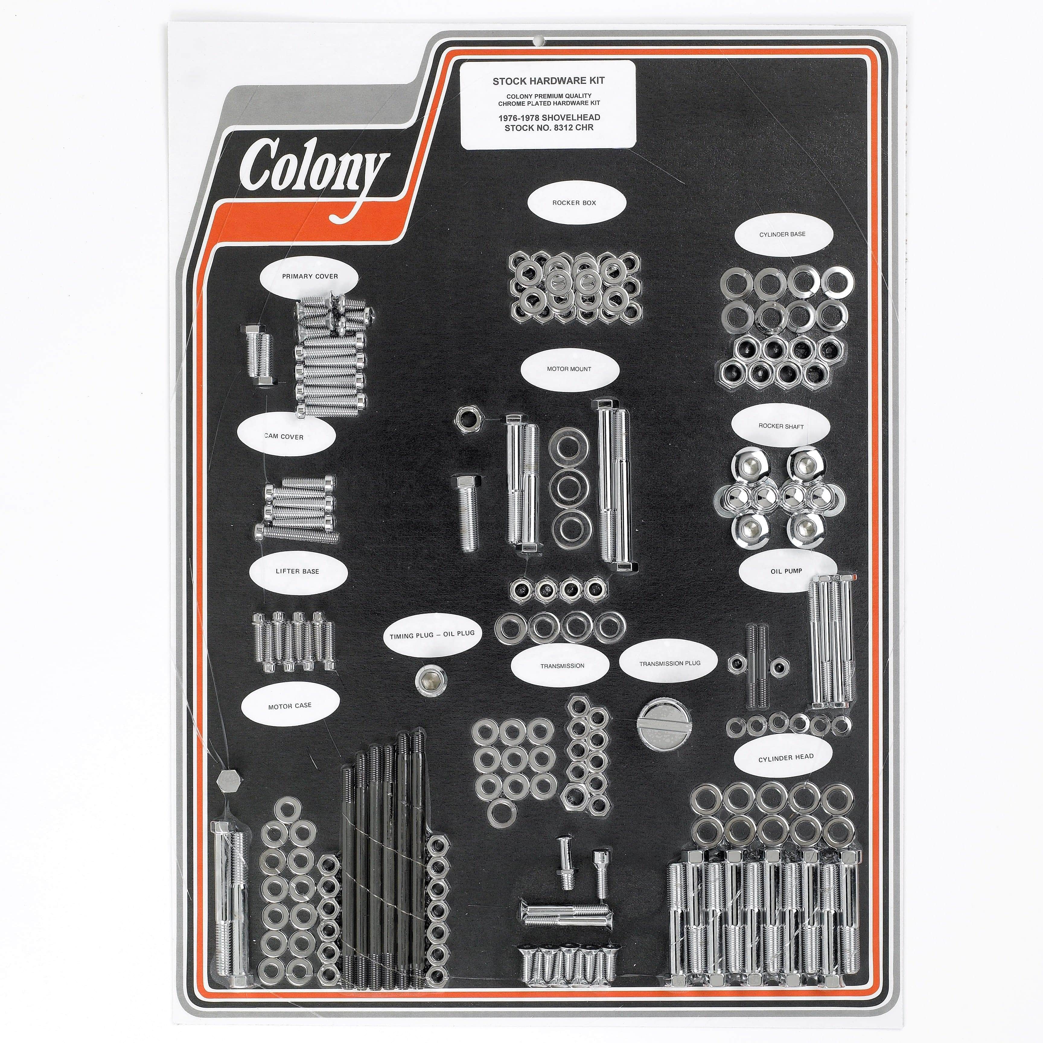 #8312 CHR Complete Stock Hardware Kit - 1976-1978 Harley-Davidson Shovelhead - Chrome Plated