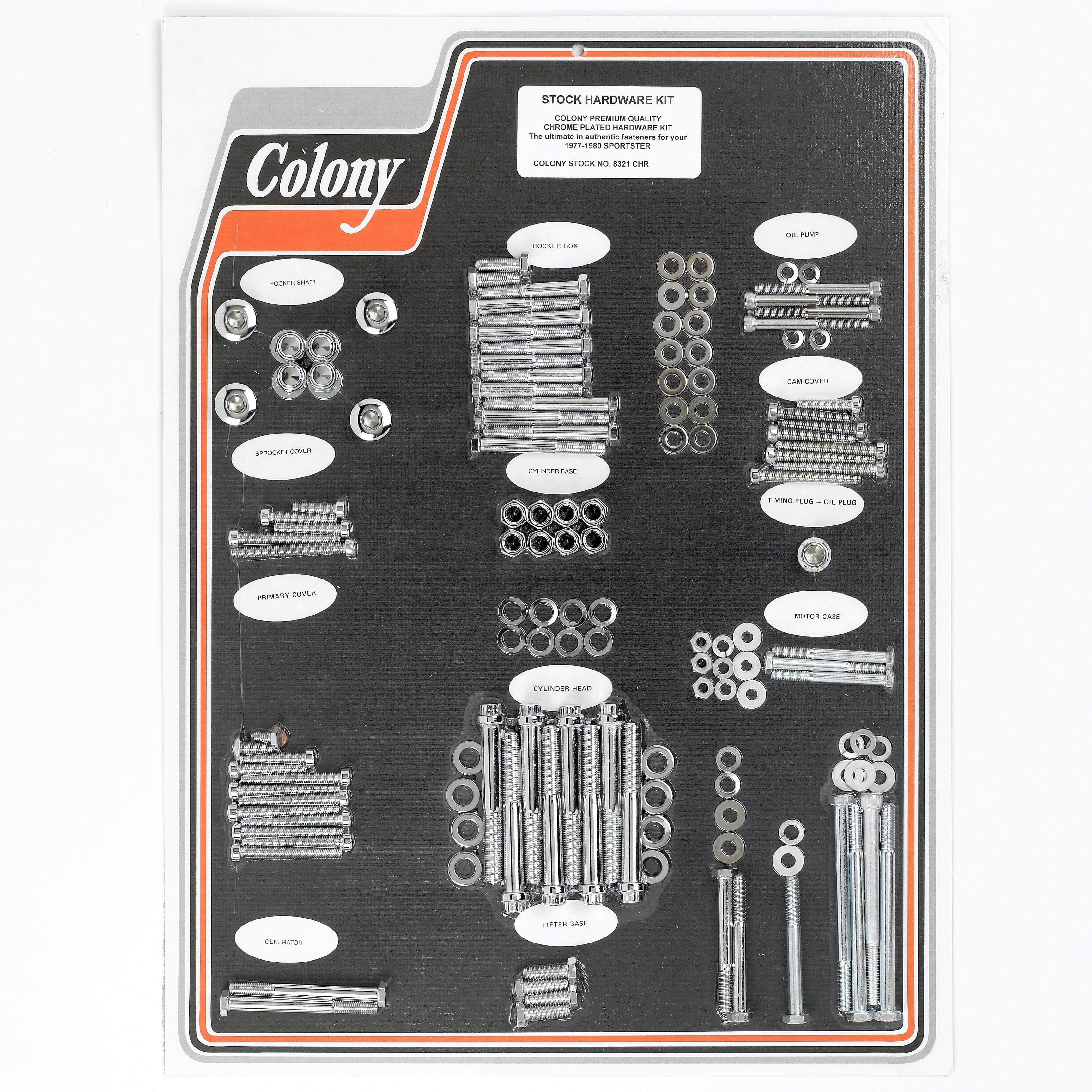 #8321 CHR Complete Stock Hardware Kit - 1977-1980 Harley-Davidson Sportster - Chrome Plated