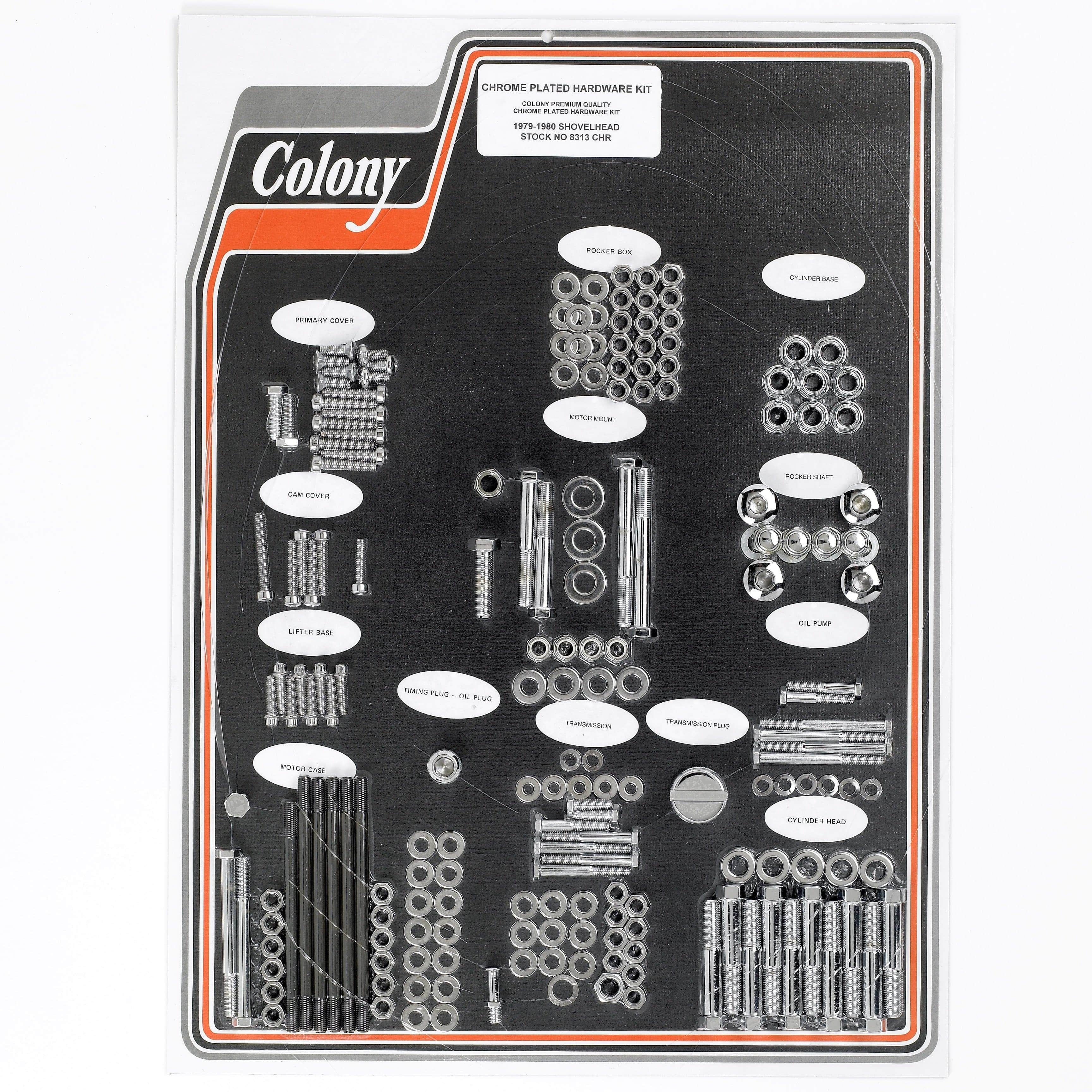 #8313 CHR Complete Stock Hardware Kit - 1979-1980 Harley-Davidson Shovelhead - Chrome Plated