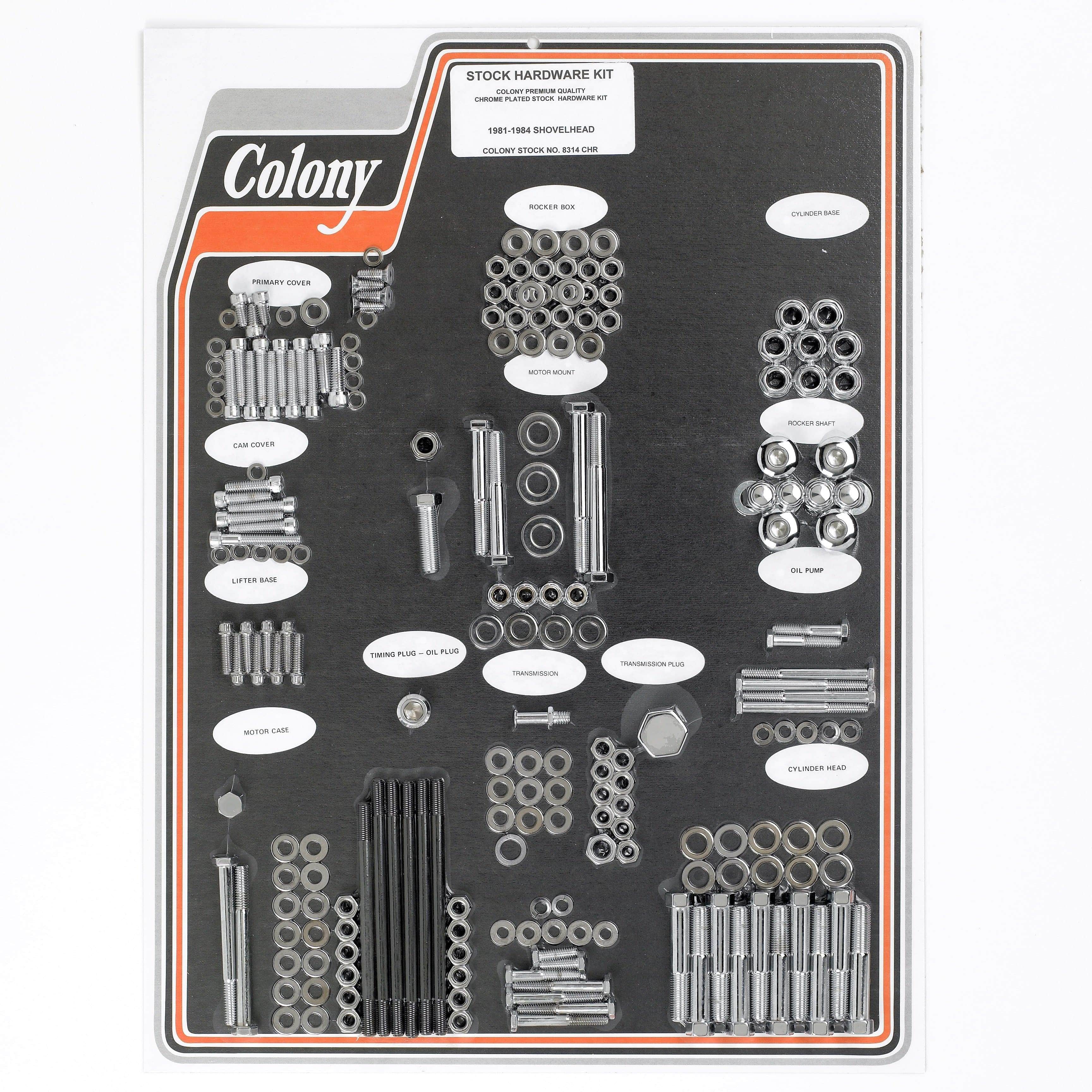 #8314 CHR Complete Stock Hardware Kit - 1981-1984 Harley-Davidson Shovelhead - Chrome Plated