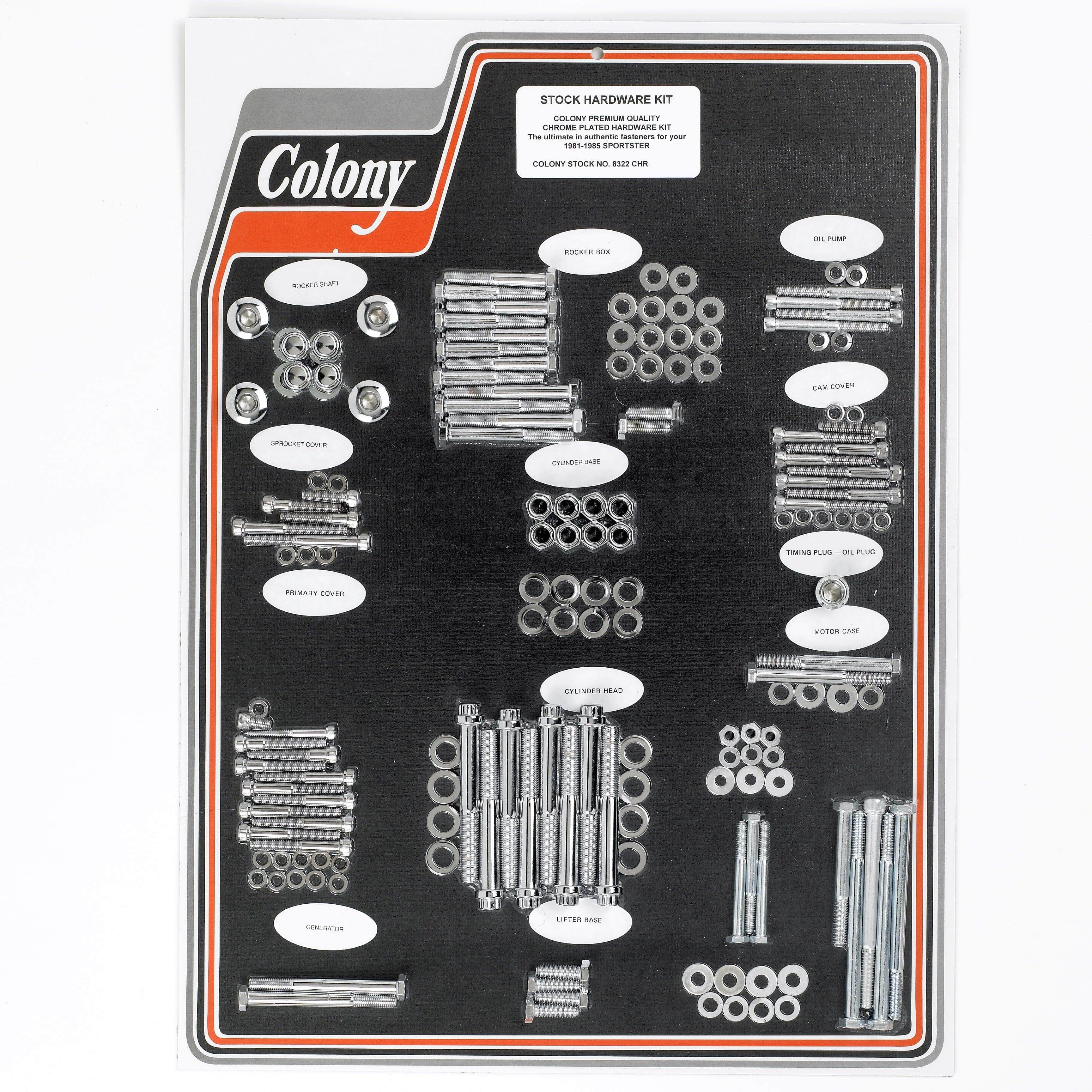 #8322 CHR Complete Stock Hardware Kit - 1981-1985 Harley-Davidson Sportster - Chrome Plated