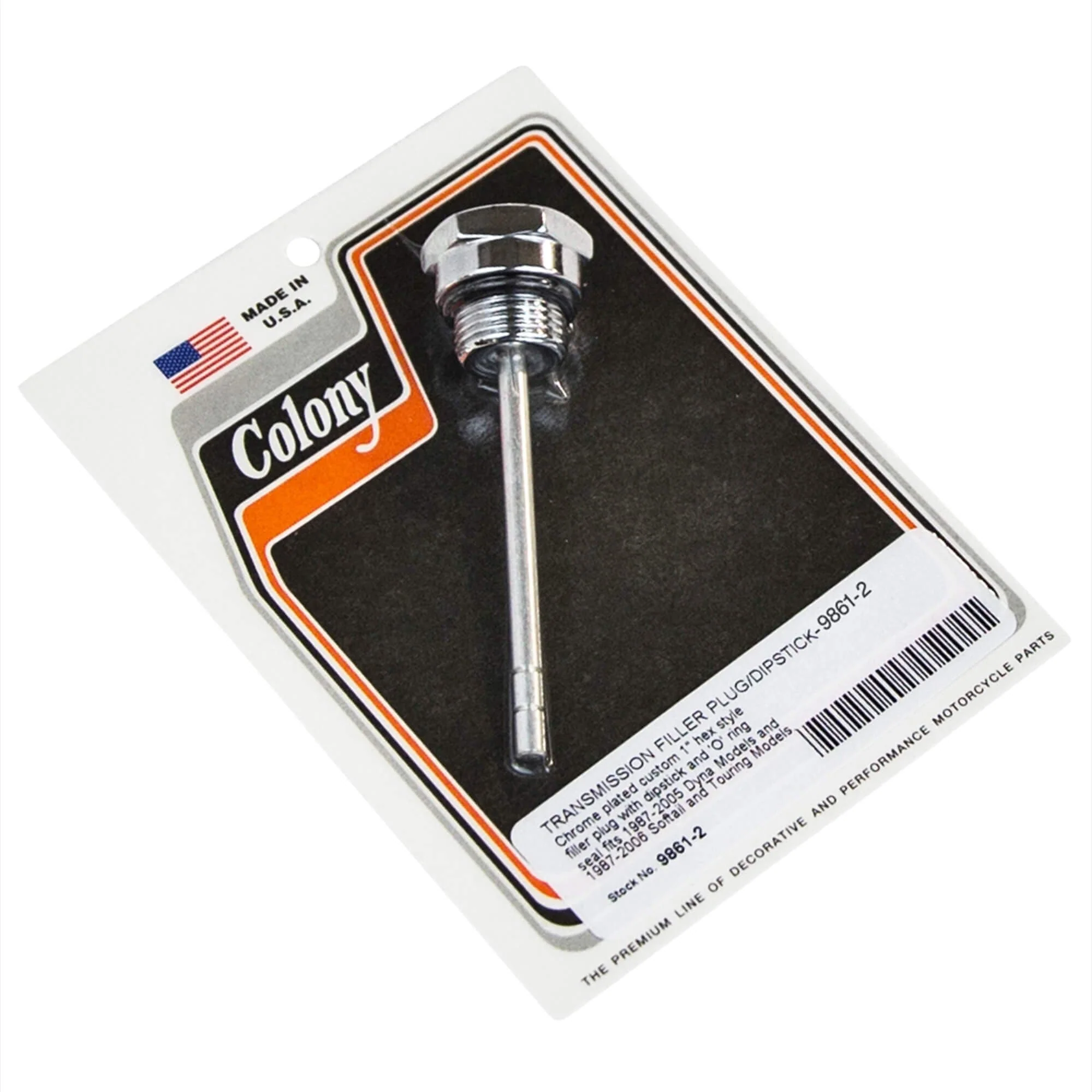#9861-2 Custom Hex Transmission Fill Plug/Dip Stick - 1987-Up Harley-Davidson Big Twin - Chrome Plated