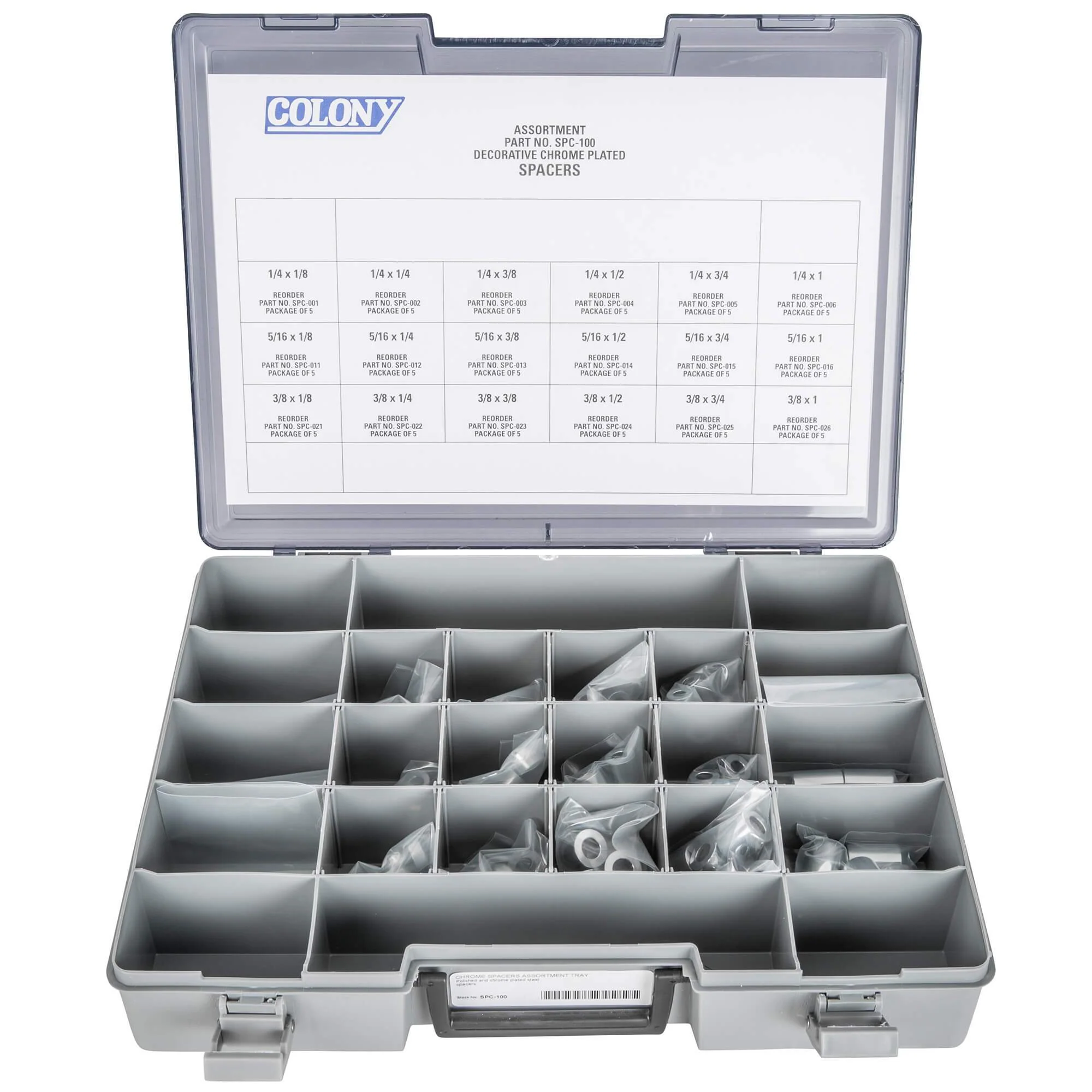 #SPC-100 Chrome Spacer Assortment 1/4, 5/16, and 3/8 inch I.D. - 90 piece - Image 2