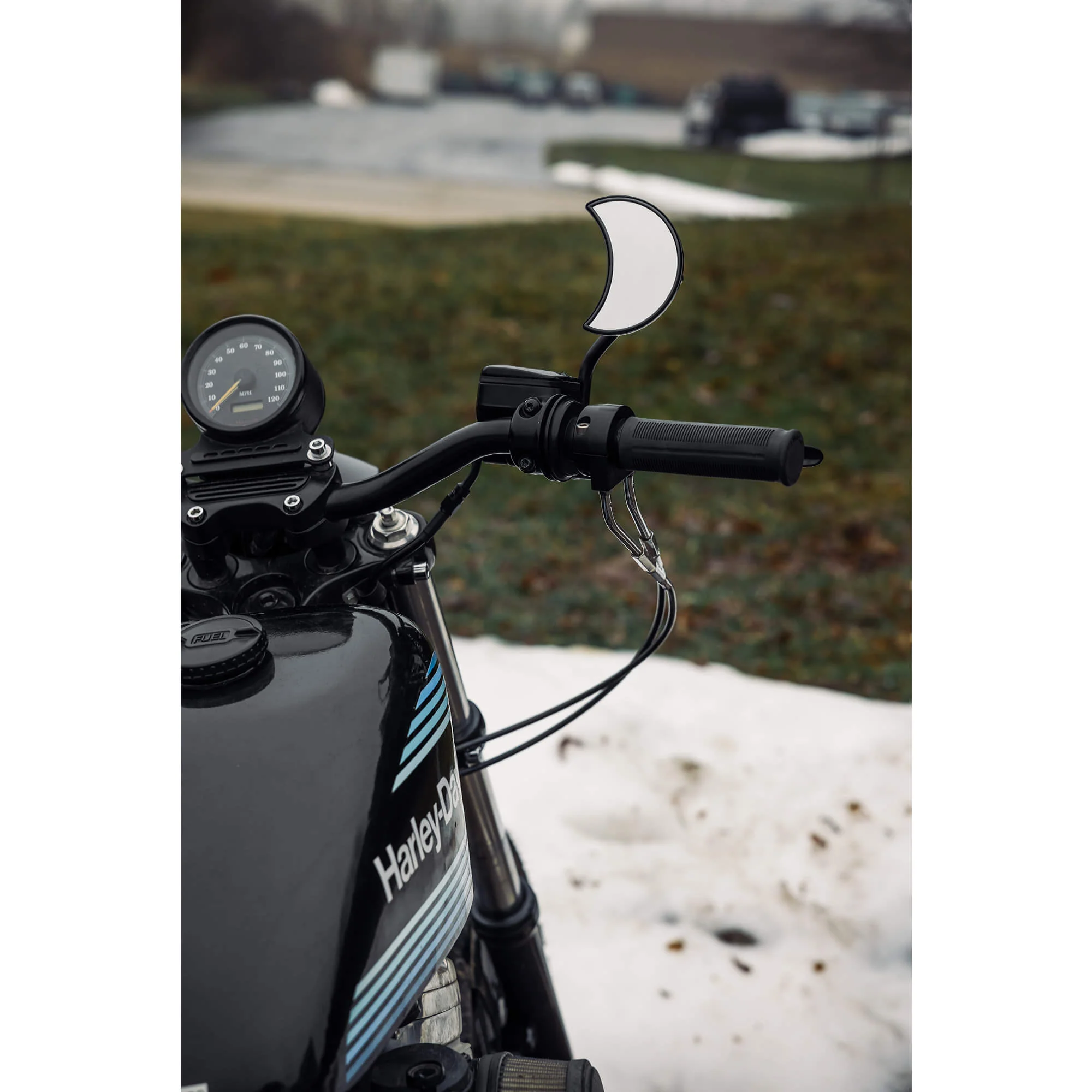 Crescent Moon Motorcycle Mirror - Perch Mount - Black - Image 10