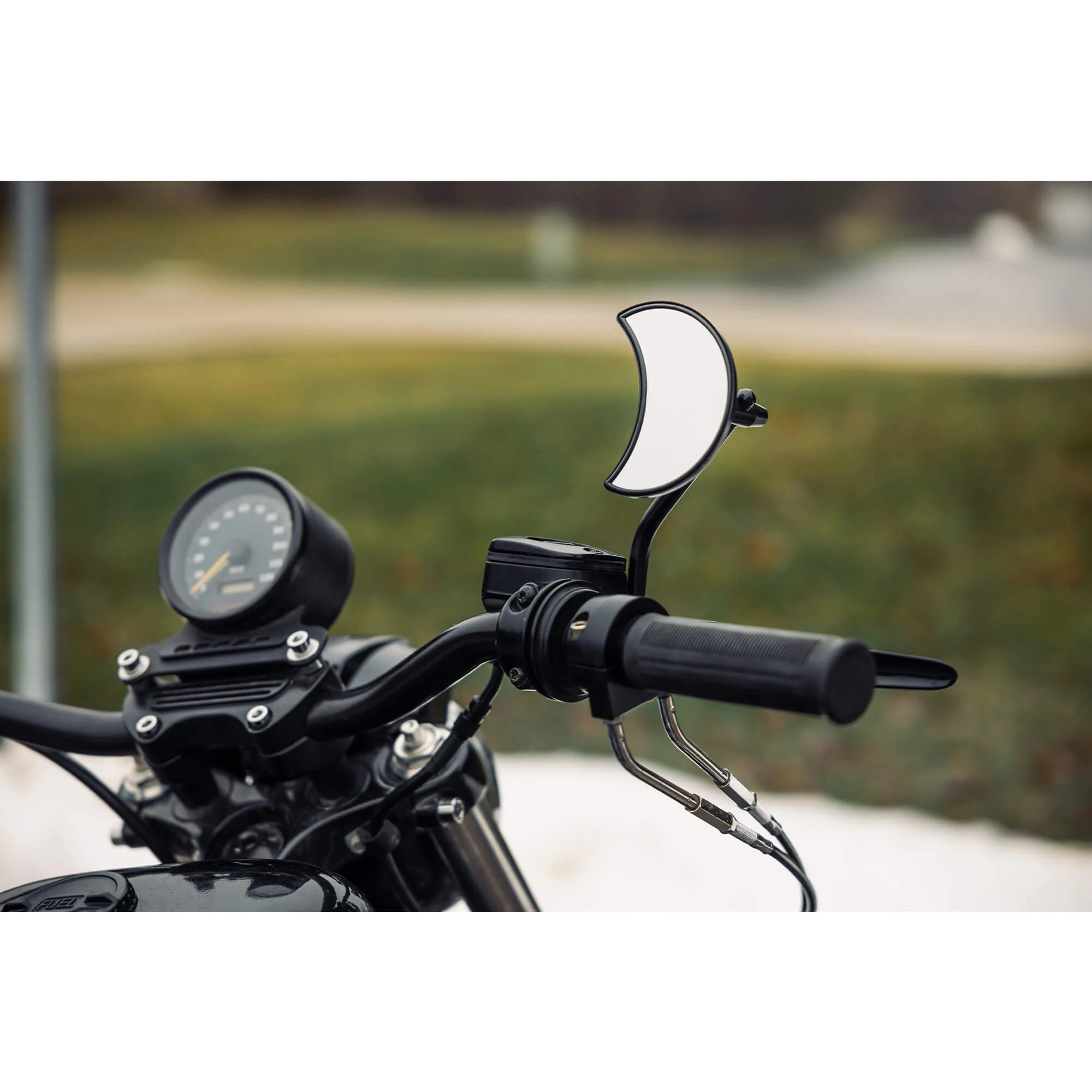 Crescent Moon Motorcycle Mirror - Perch Mount - Black - Image 12