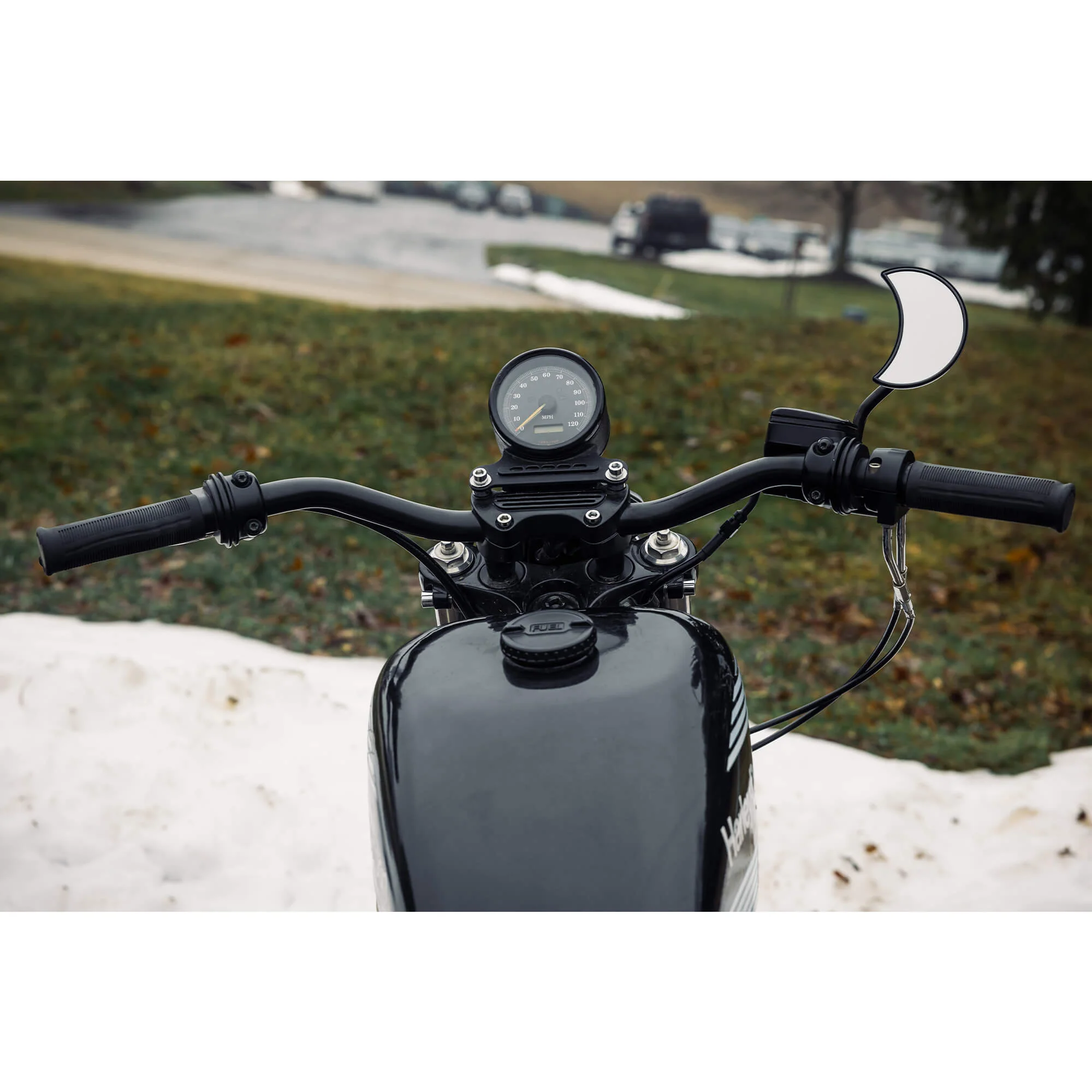 Crescent Moon Motorcycle Mirror - Perch Mount - Black - Image 6
