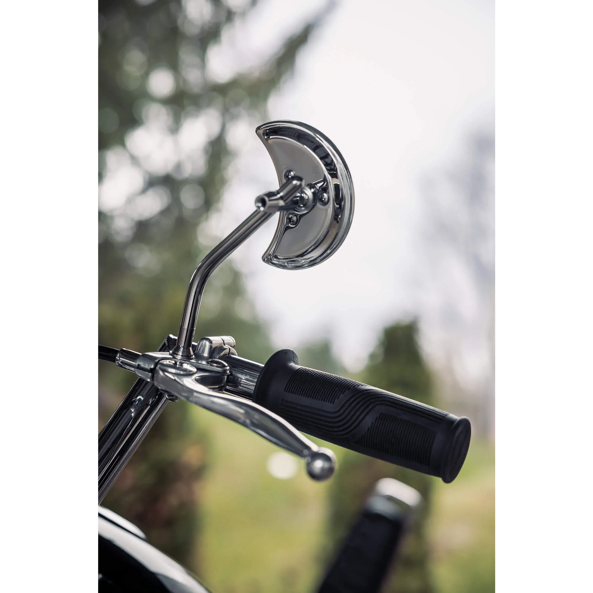 Crescent Moon Motorcycle Mirror - Perch Mount - Chrome - Image 8