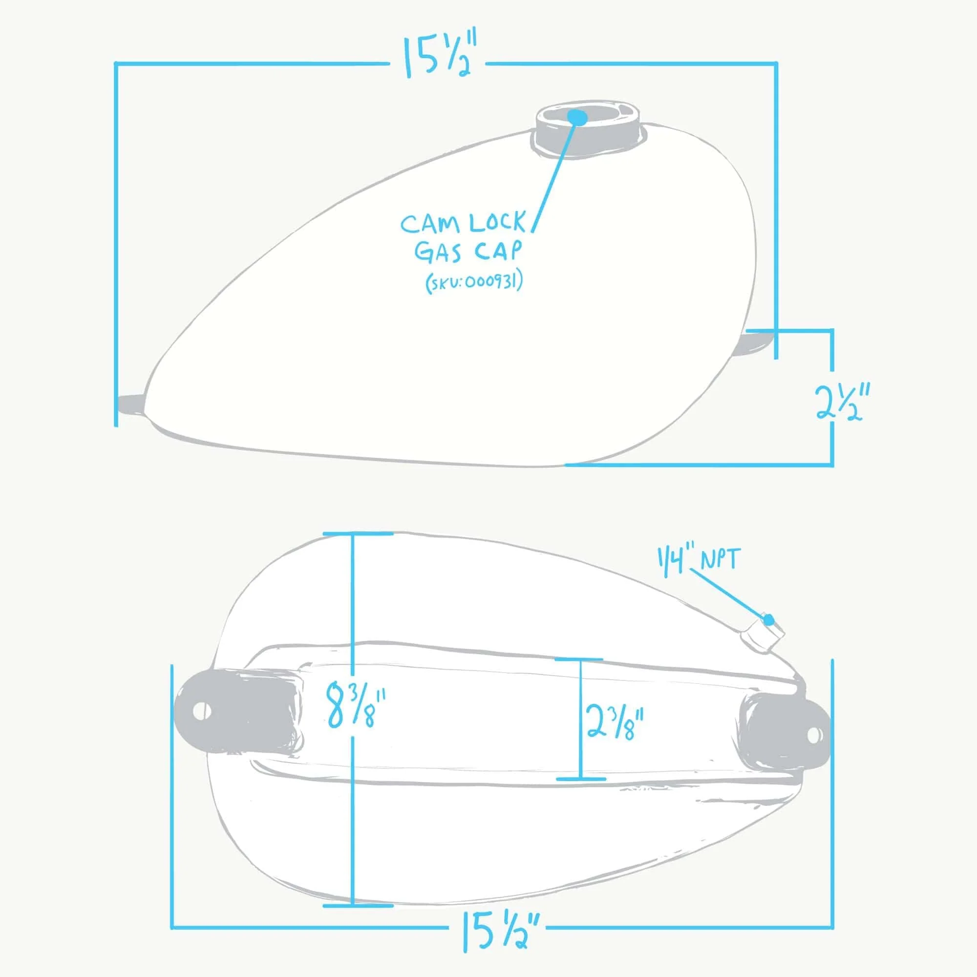 Narrow Wassell Peanut Shallow-Tunnel Gas Tank 1.8 gallon - Image 3