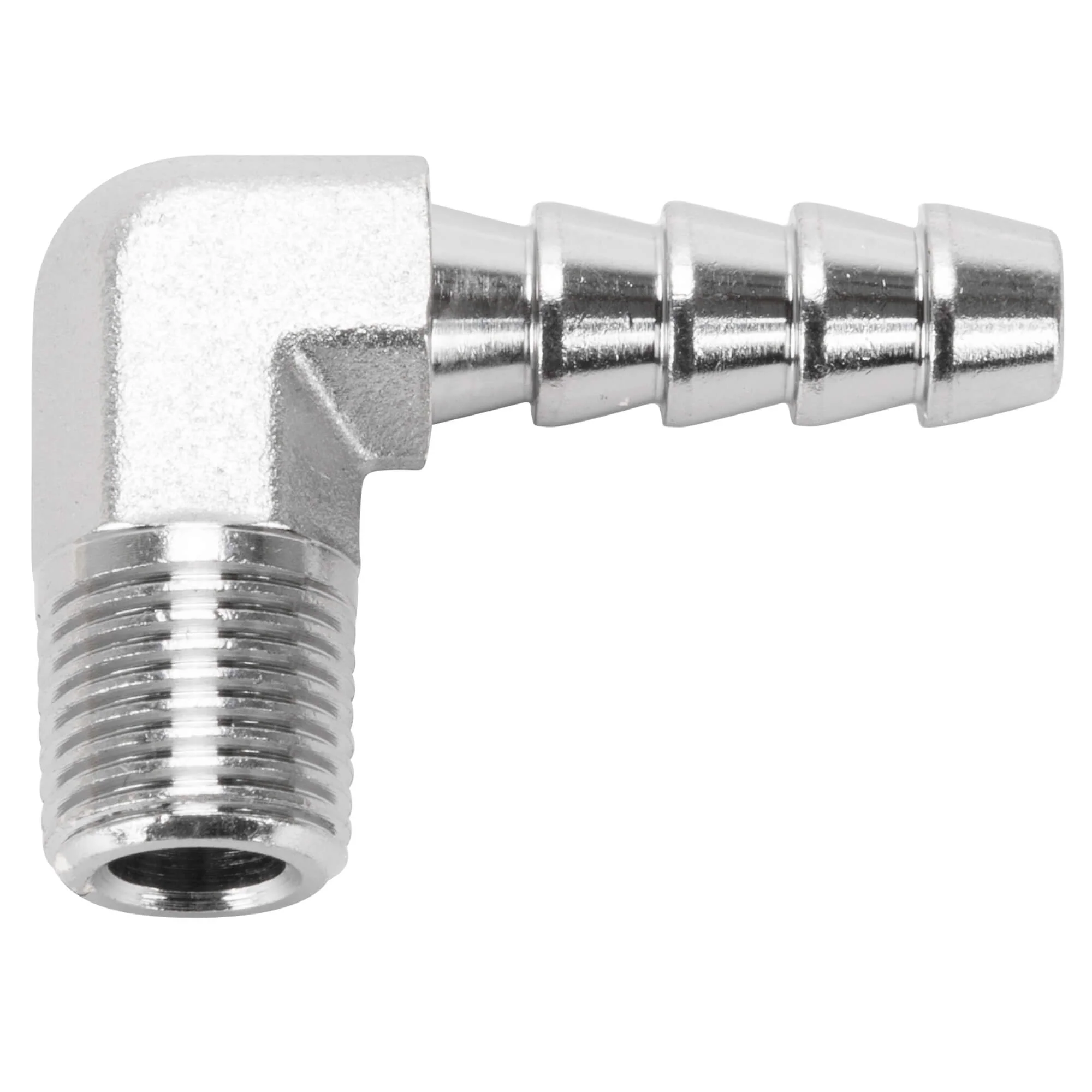 1/4 inch Hose Barb 90 Elbow x 1/8 inch NPT - Chrome