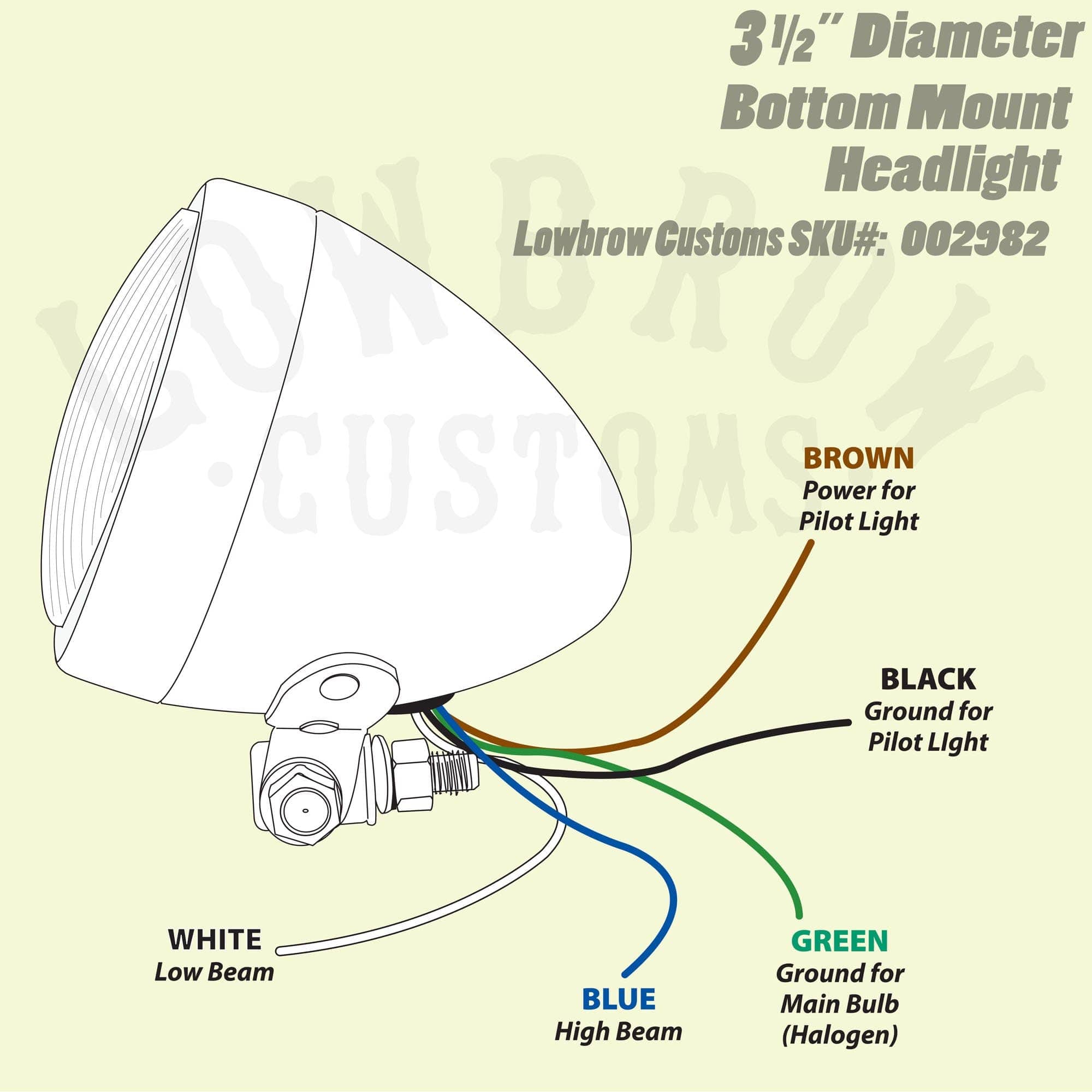 3-1/2 inch diameter Chrome Bottom Mount Headlight - Image 5