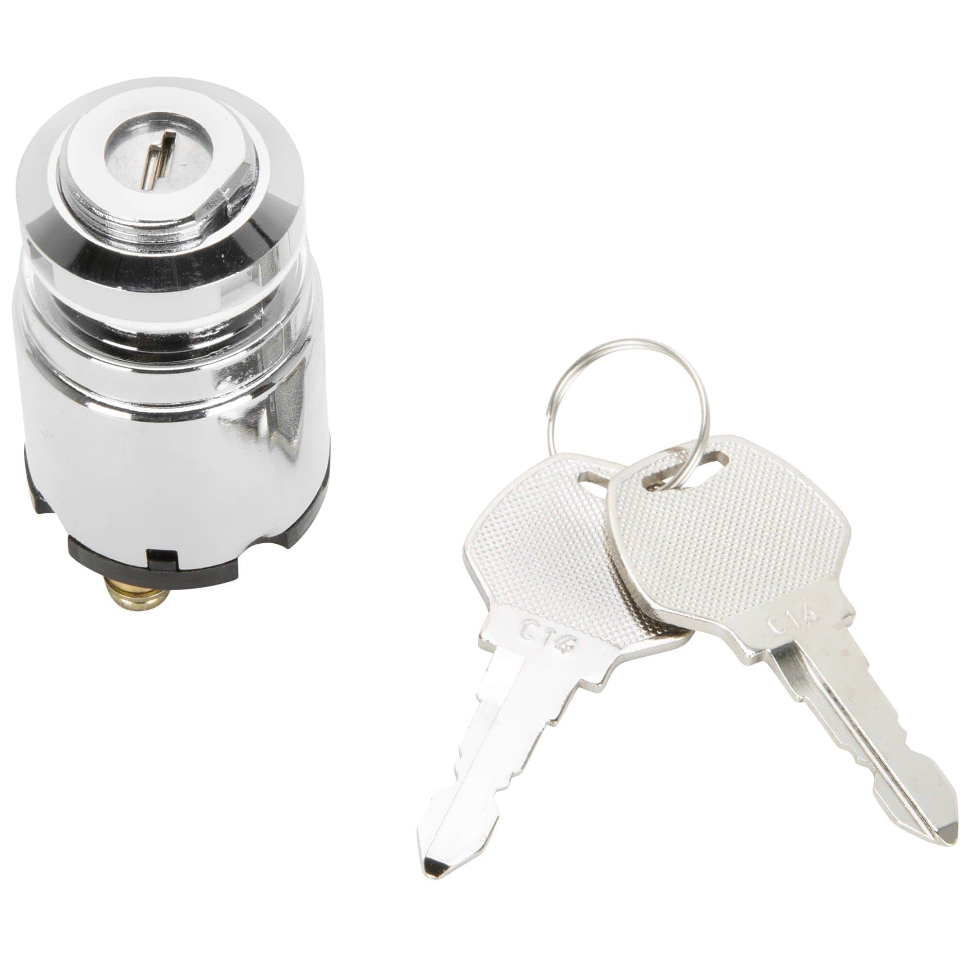 3 position Ignition Key Switch Replaces Harley-Davidson OEM #71425-77 - Chrome Body / Chrome Bezel