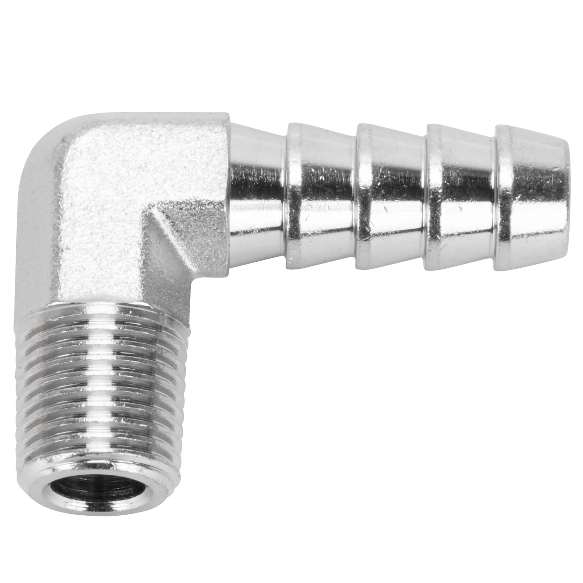 5/16 inch Hose Barb 90 Elbow x 1/8 inch NPT - Chrome
