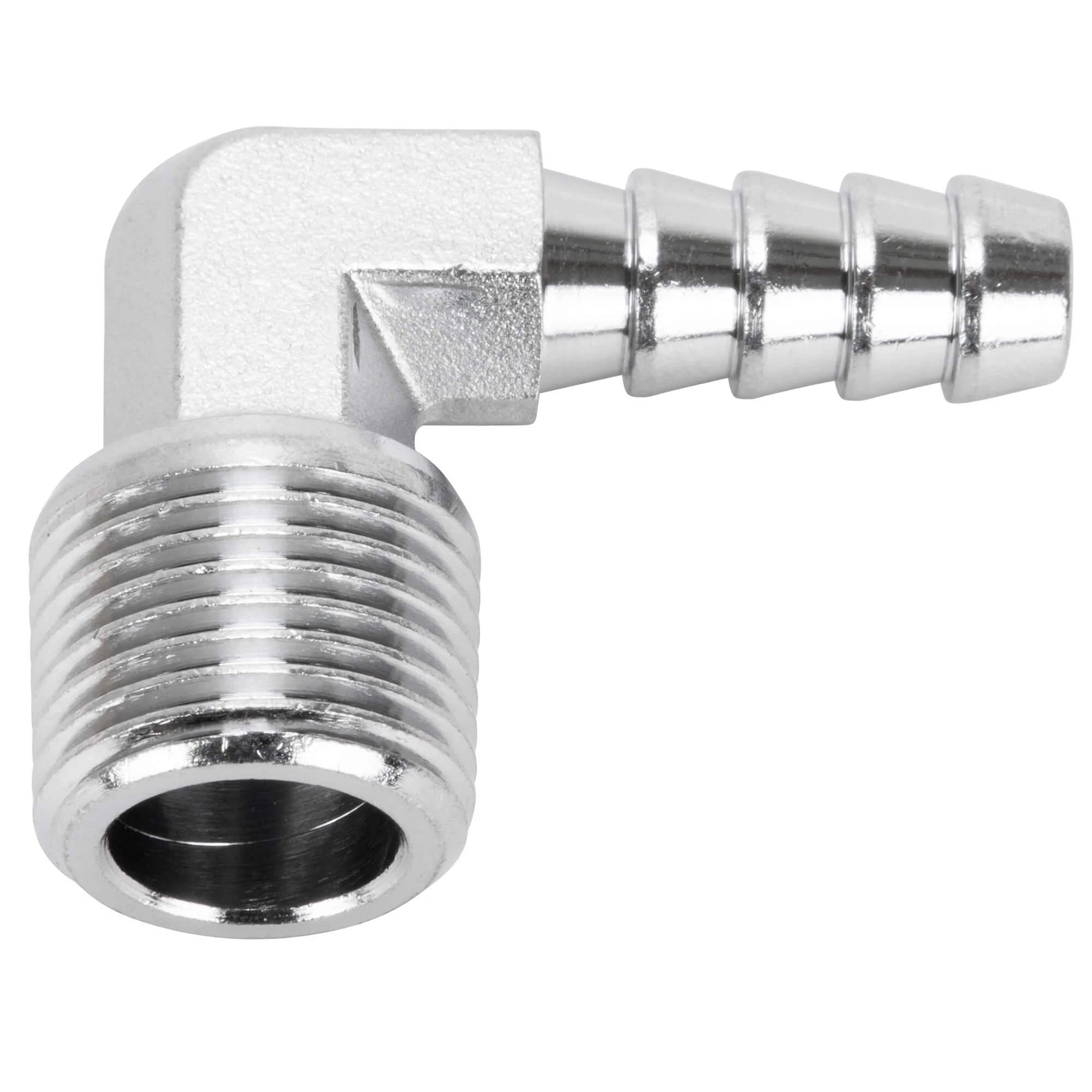 5/16 inch Hose Barb 90 Elbow x 3/8 inch NPT - Chrome