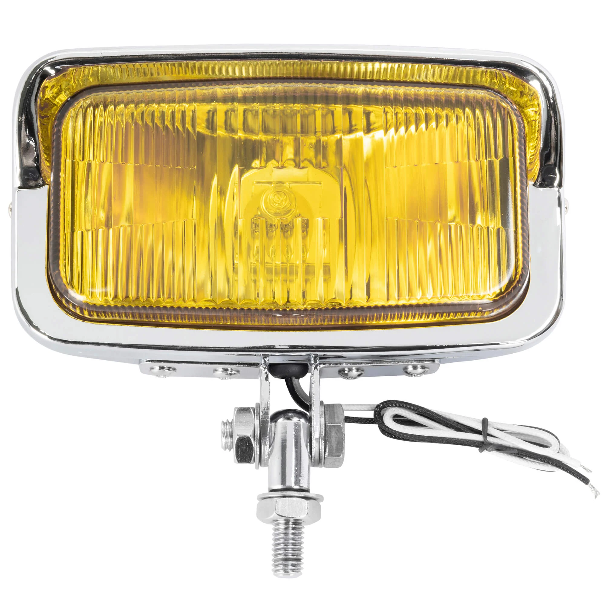 Bates Style Rectangular Motorcycle Headlight - Yellow Lens - Chrome - Image 2