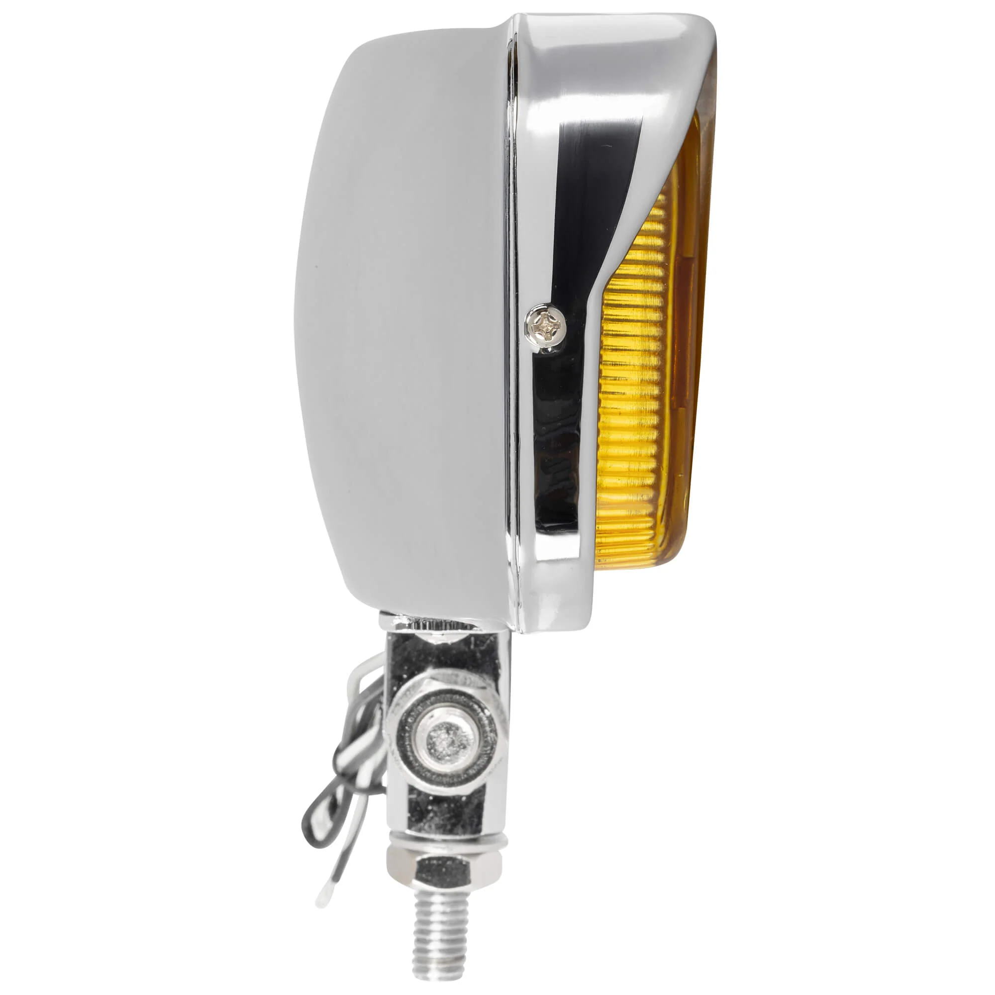 Bates Style Rectangular Motorcycle Headlight - Yellow Lens - Chrome - Image 4