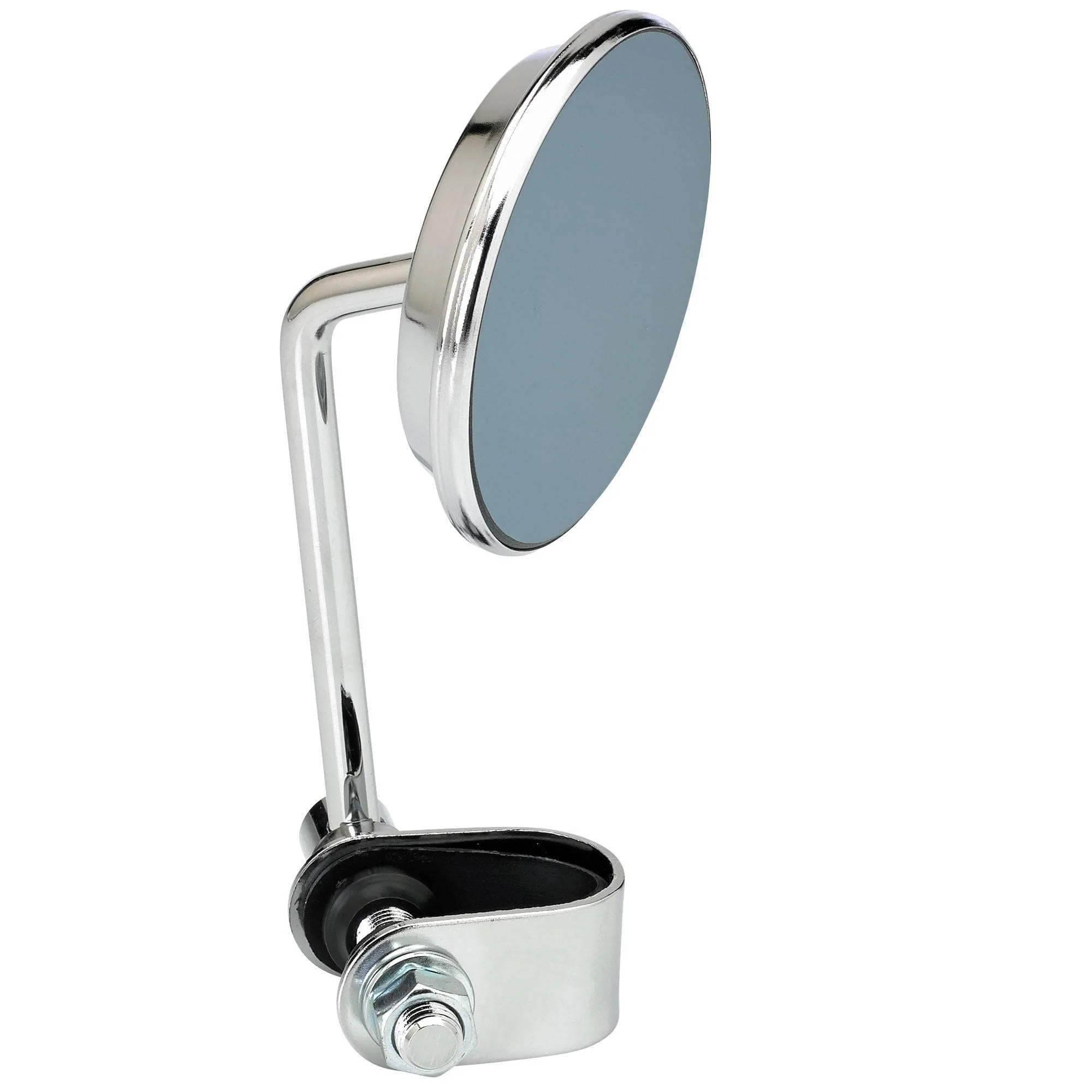 Round Motorcycle Mirror - Clamp On - Chrome with Retro Blue Glass - Image 2