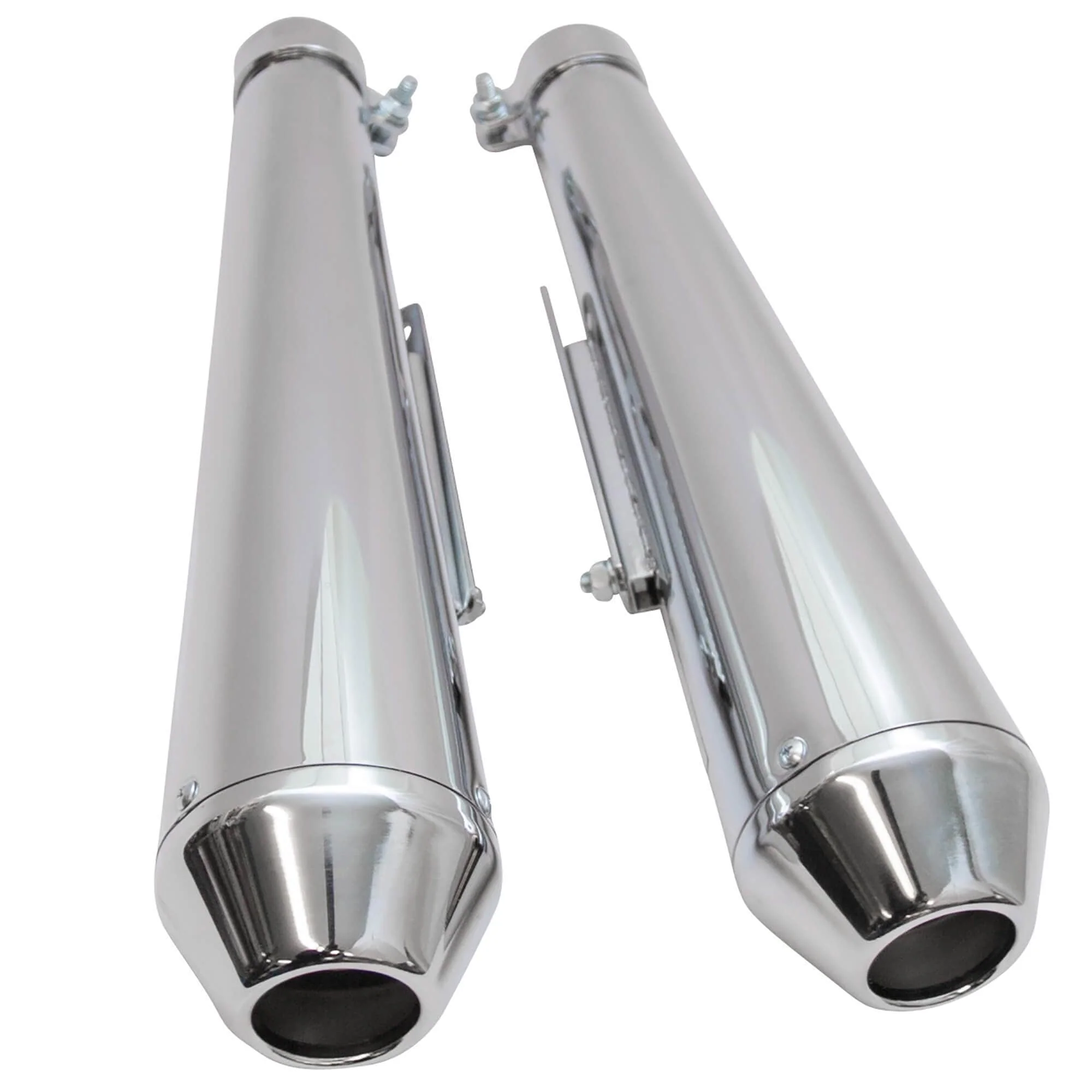 Reverse Cone Shorty Megaphone Exhaust Mufflers - Chrome - Image 2