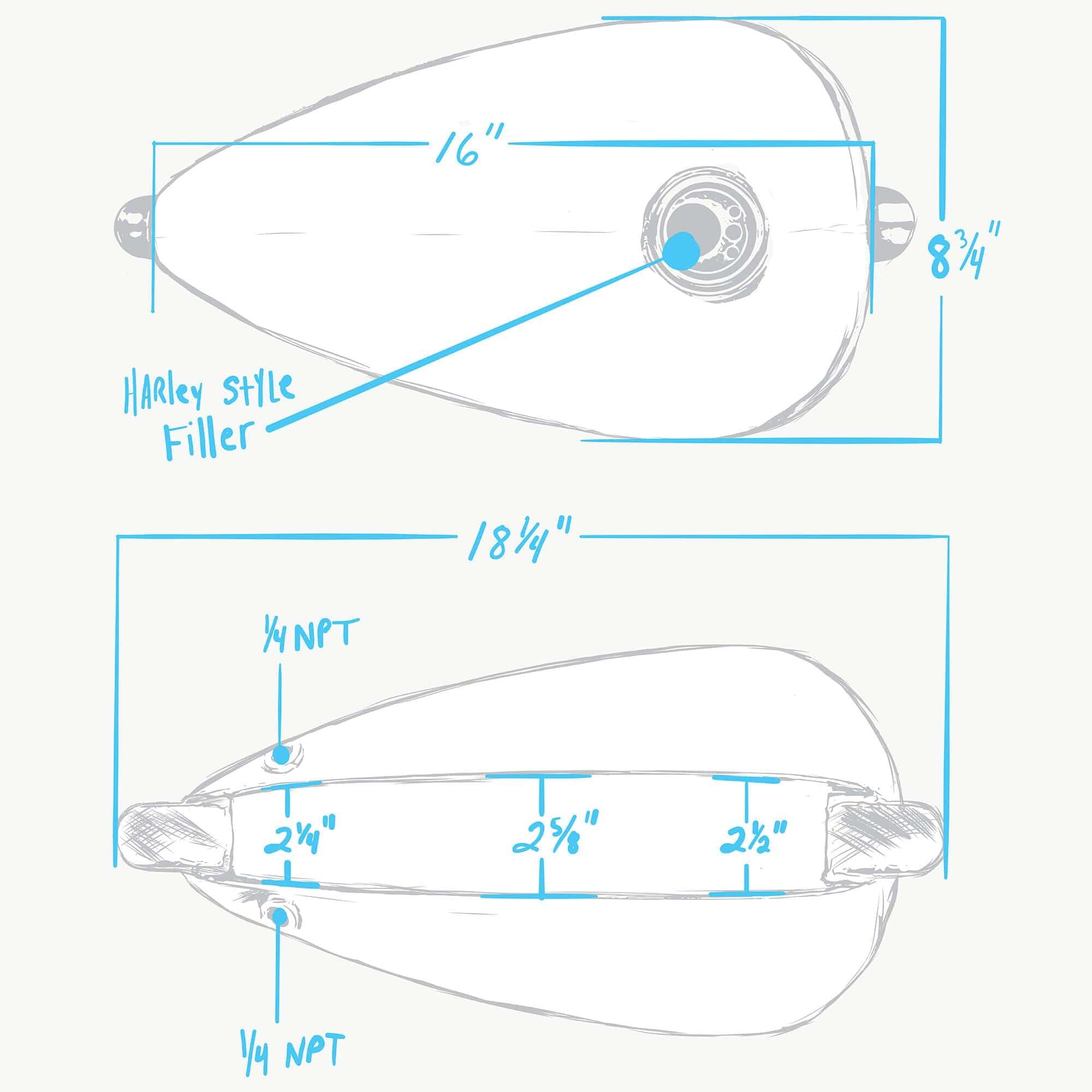 Narrow Alien Motorcycle Gas Tank - 2.1 gallon - Image 3