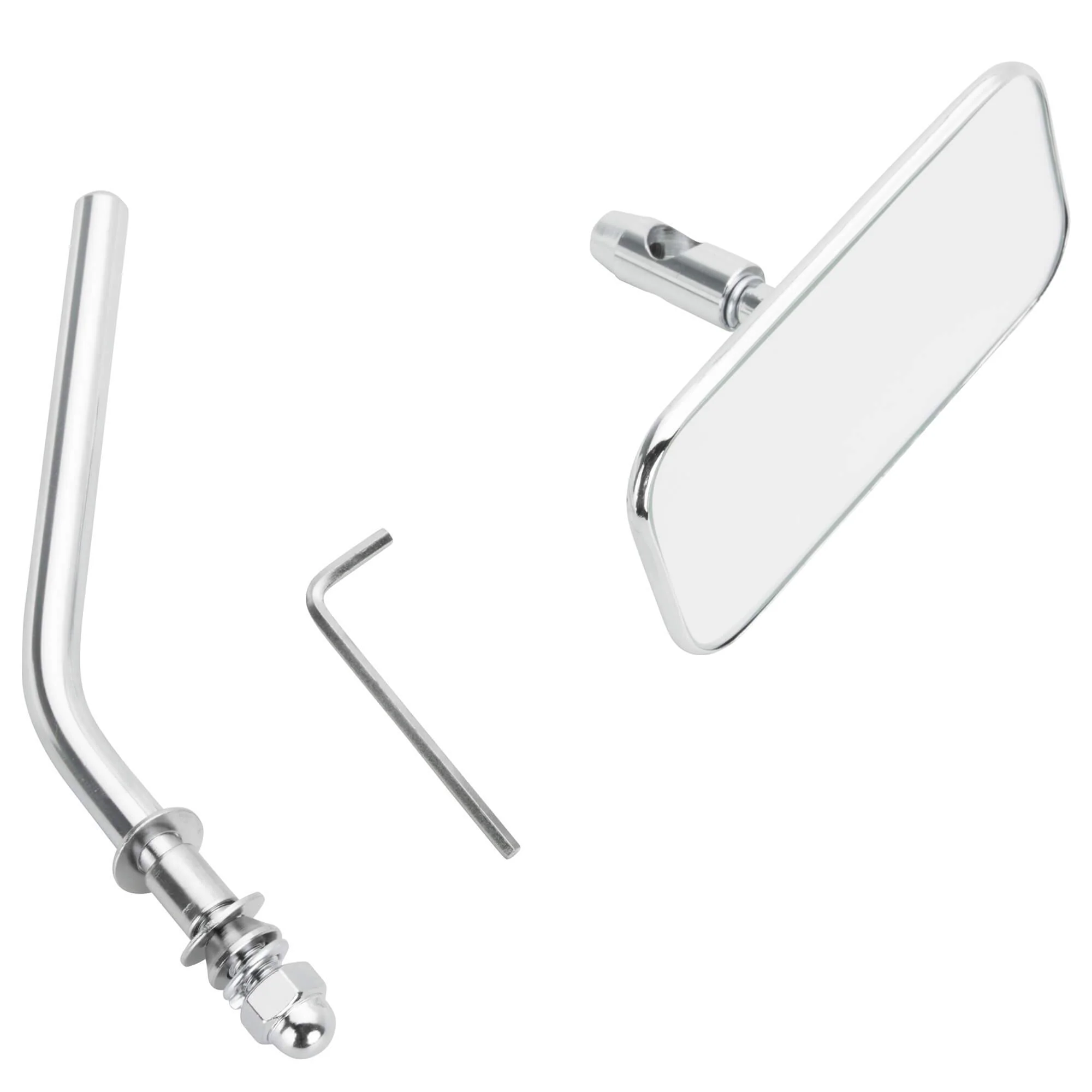 Rectangular Motorcycle Mirror - Perch Mount - Chrome - Image 3