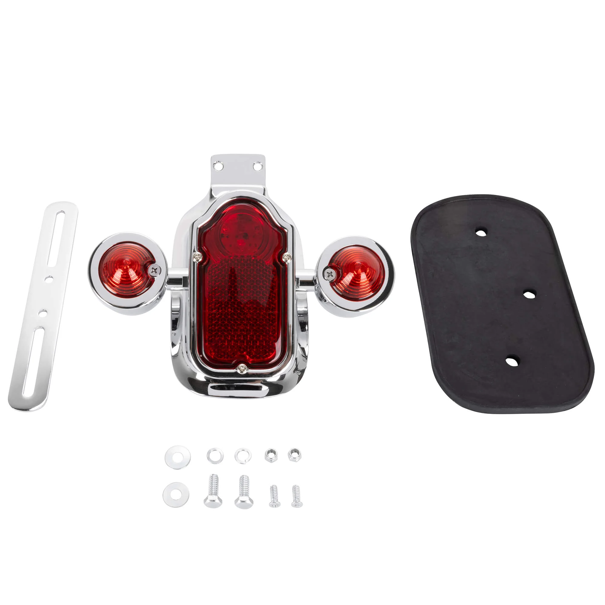 Tombstone LED Taillight w/ Red Turn Signals - Red Lens - Chrome - Image 2