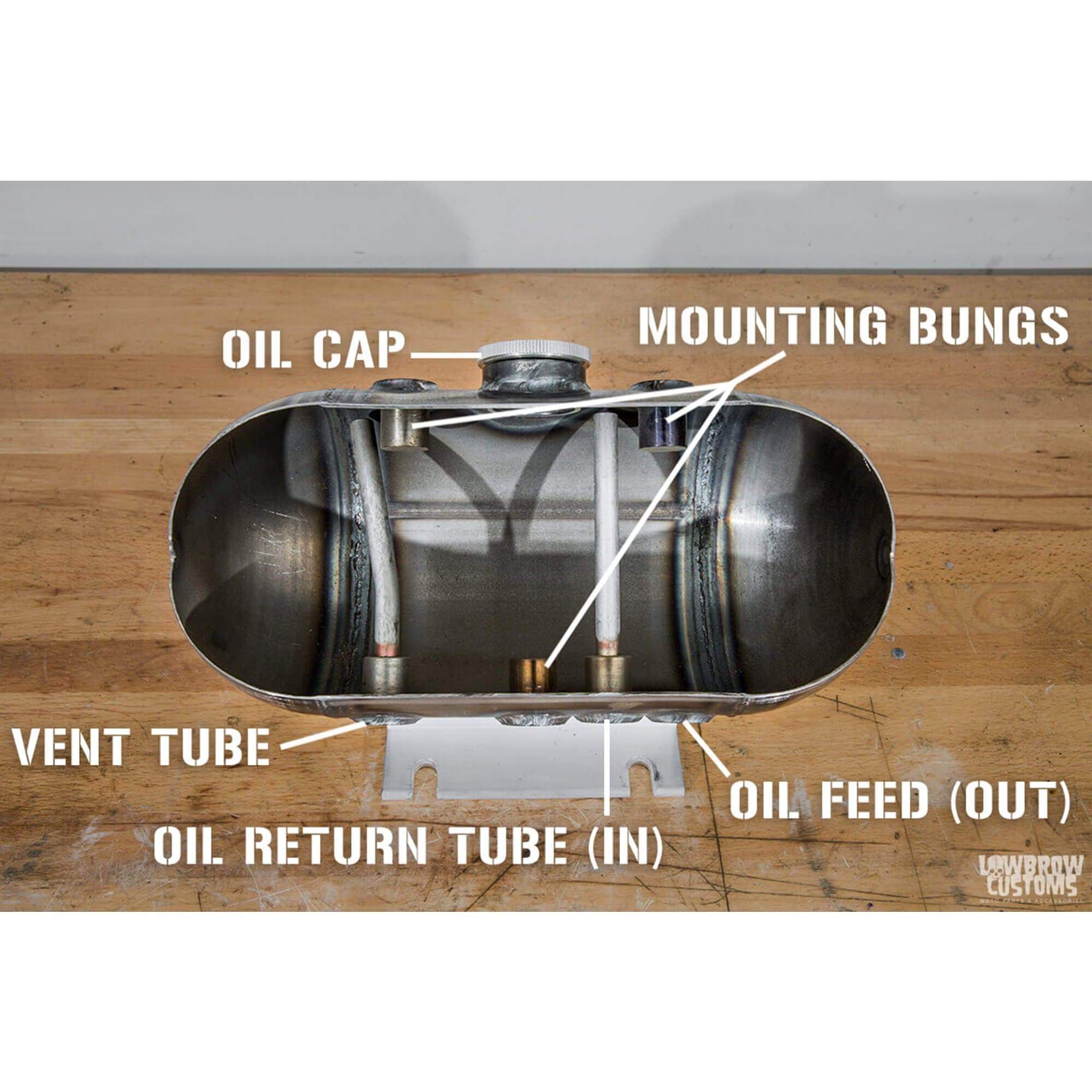 Dimpled Steel Motorcycle Oil Tank for H-D Sportster Big Twin and Universal Choppers - Image 9