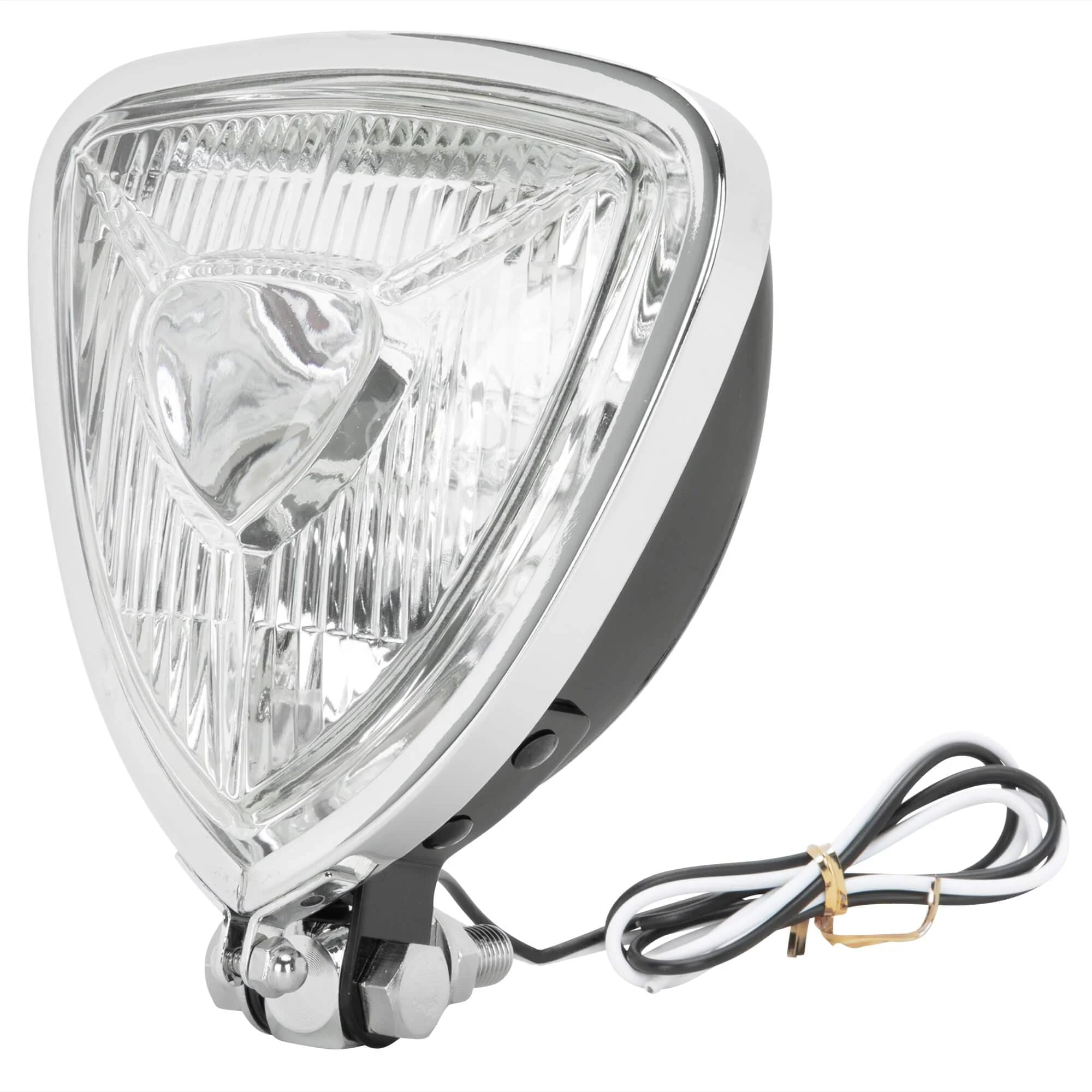 Aris Style Triangular Headlight - Black with Chrome Bezel