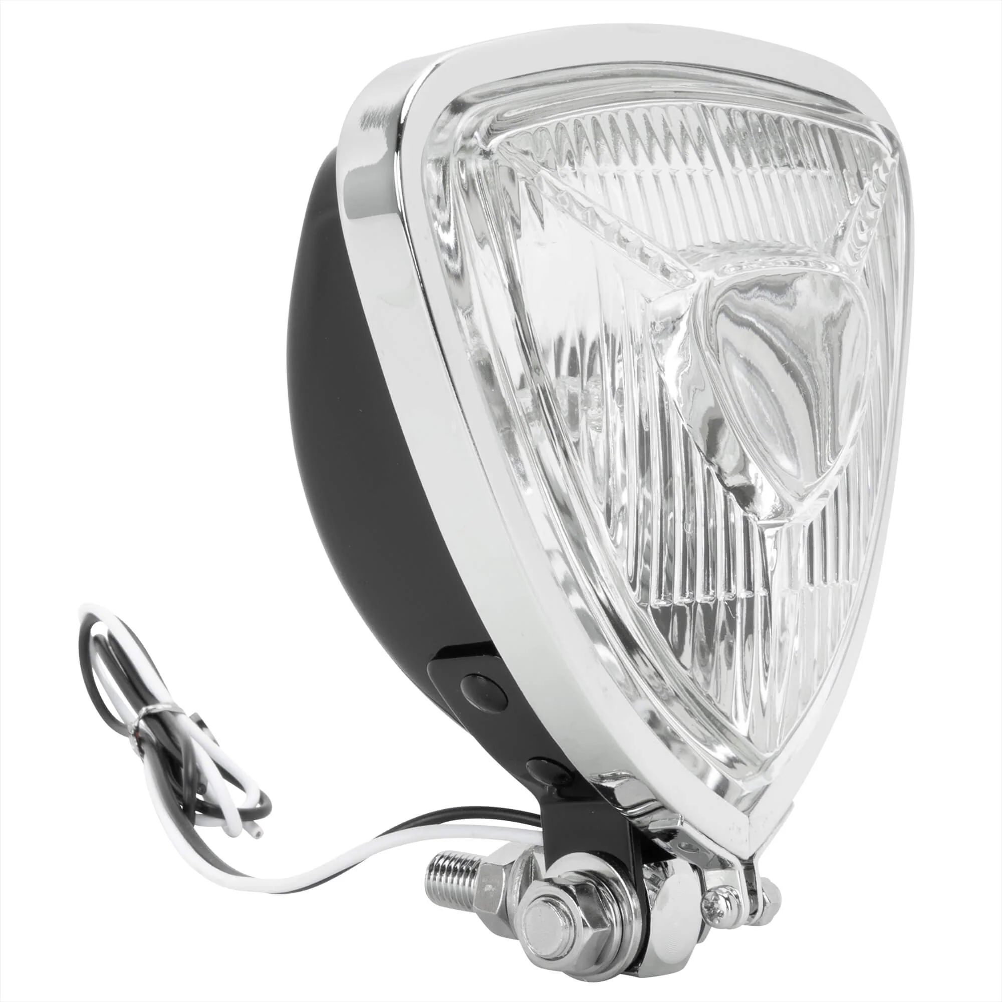 Aris Style Triangular Headlight - Black with Chrome Bezel - Image 3