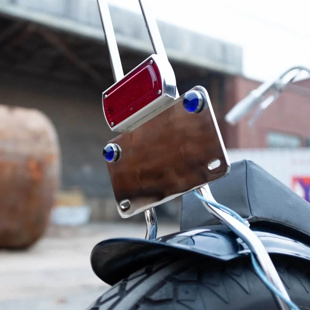 Weld-On Stainless Steel Light Mount With License Plate Bracket - Prism Supply Co. Box Chopper Tail Light - Image 4