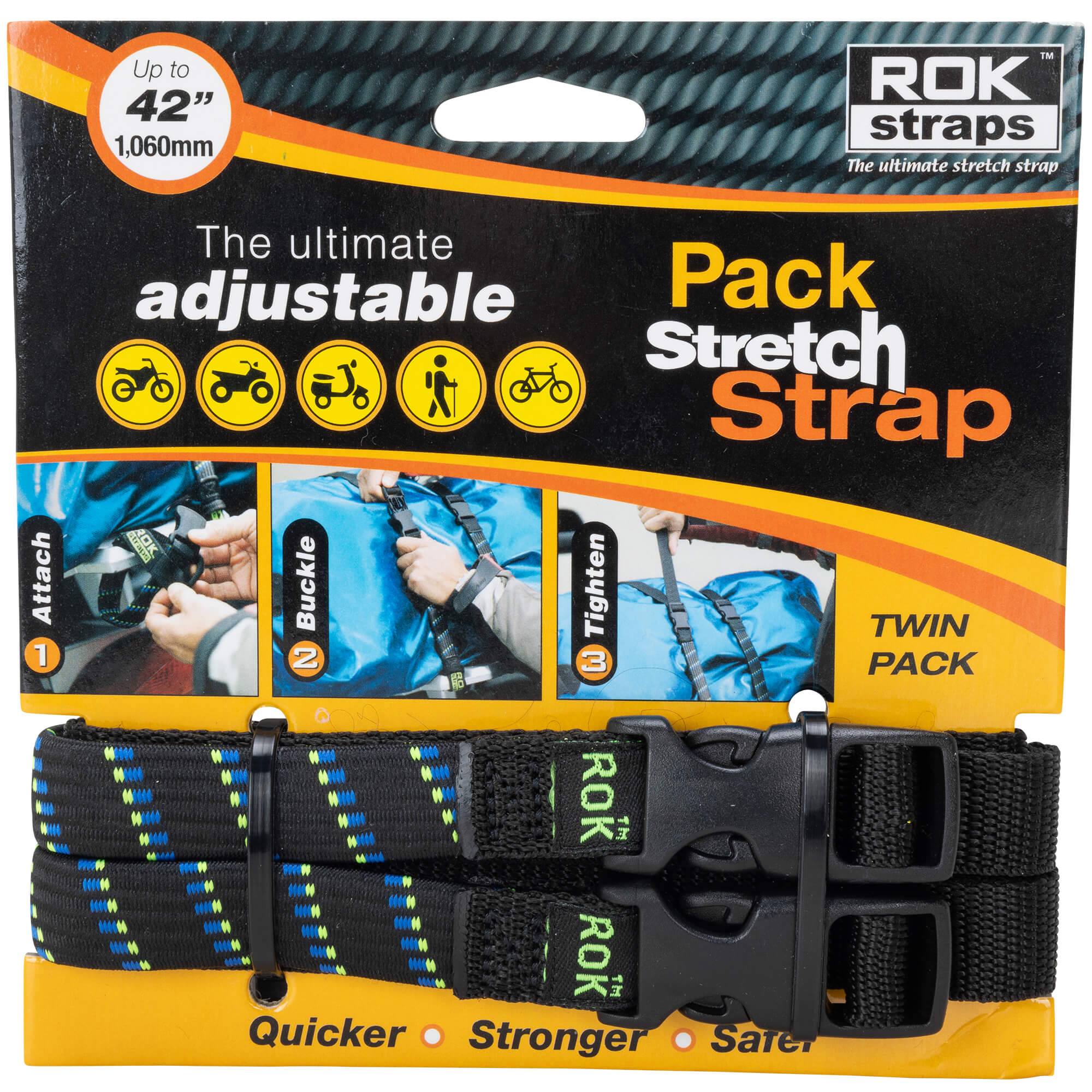 The Ultimate Adjustable Cargo Straps Twin Pack - 12"-42" x 5/8" - Black/Blue/Green