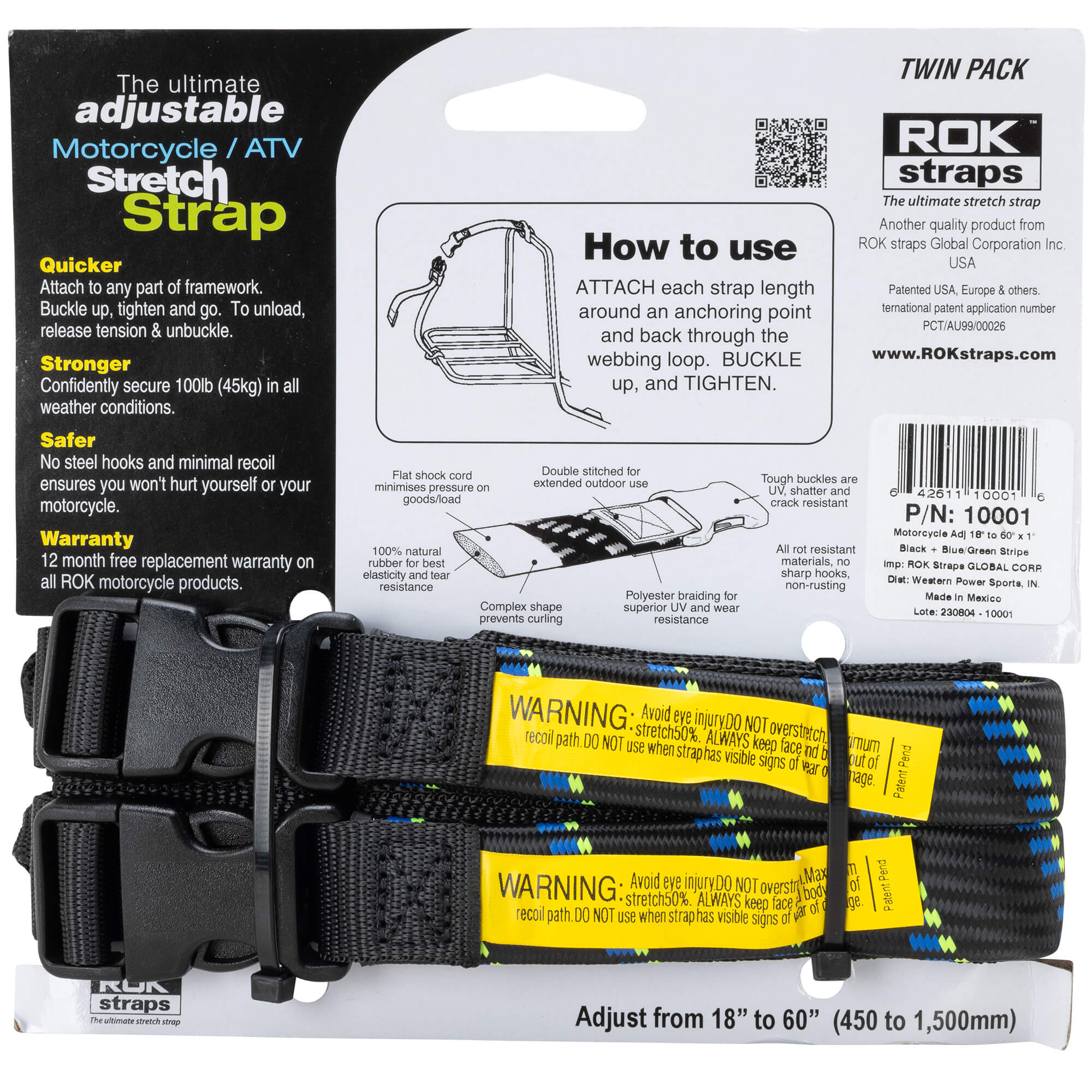 The Ultimate Adjustable Cargo Straps Twin Pack - 18"-60" x 1" - Black/Blue/Green - Image 2