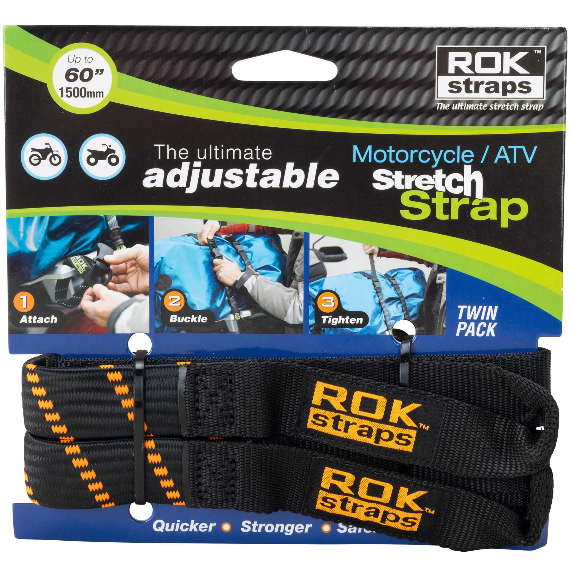 The Ultimate Adjustable Cargo Straps Twin Pack - 18"-60" x 1" - Black/Orange