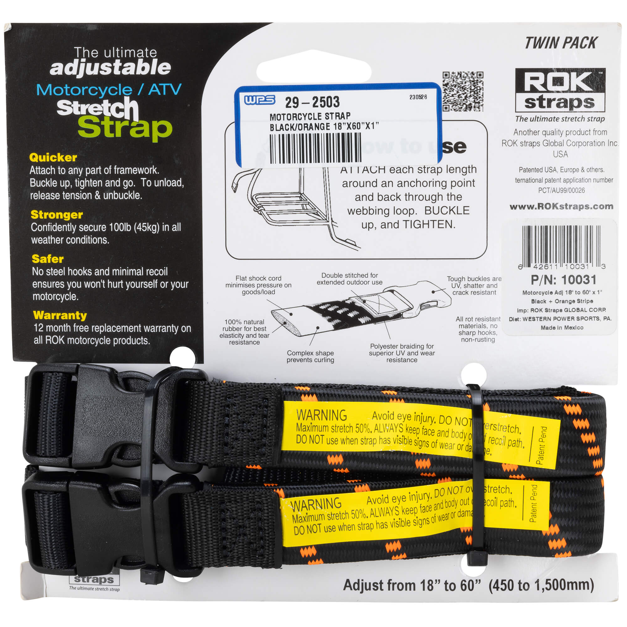 The Ultimate Adjustable Cargo Straps Twin Pack - 18"-60" x 1" - Black/Orange - Image 2