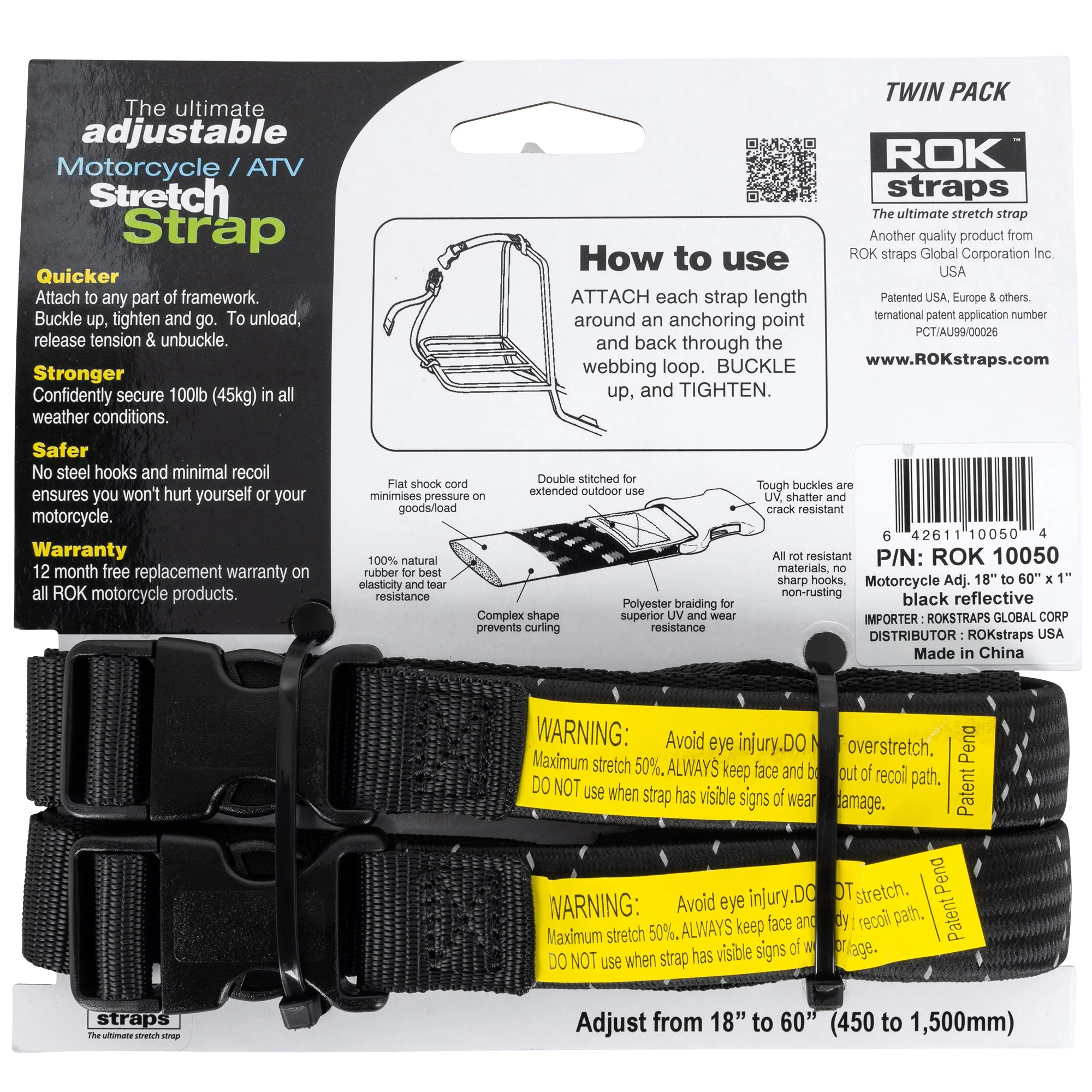 The Ultimate Adjustable Cargo Straps Twin Pack - 18"-60" x 1" - Black w/Reflective Tracer - Image 2