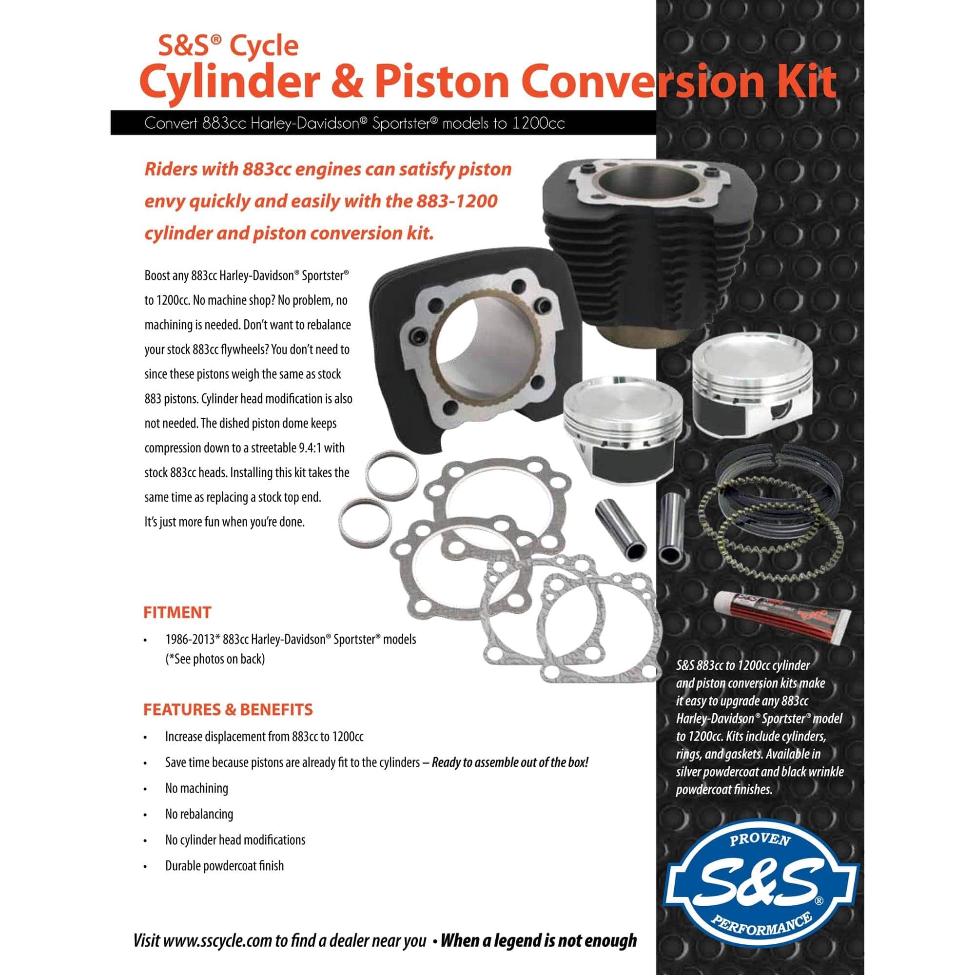 Harley Sportster 883 to 1200cc 1986 - 2019 Black S&S Cycle Big Bore Kit 910-0687 - Image 5