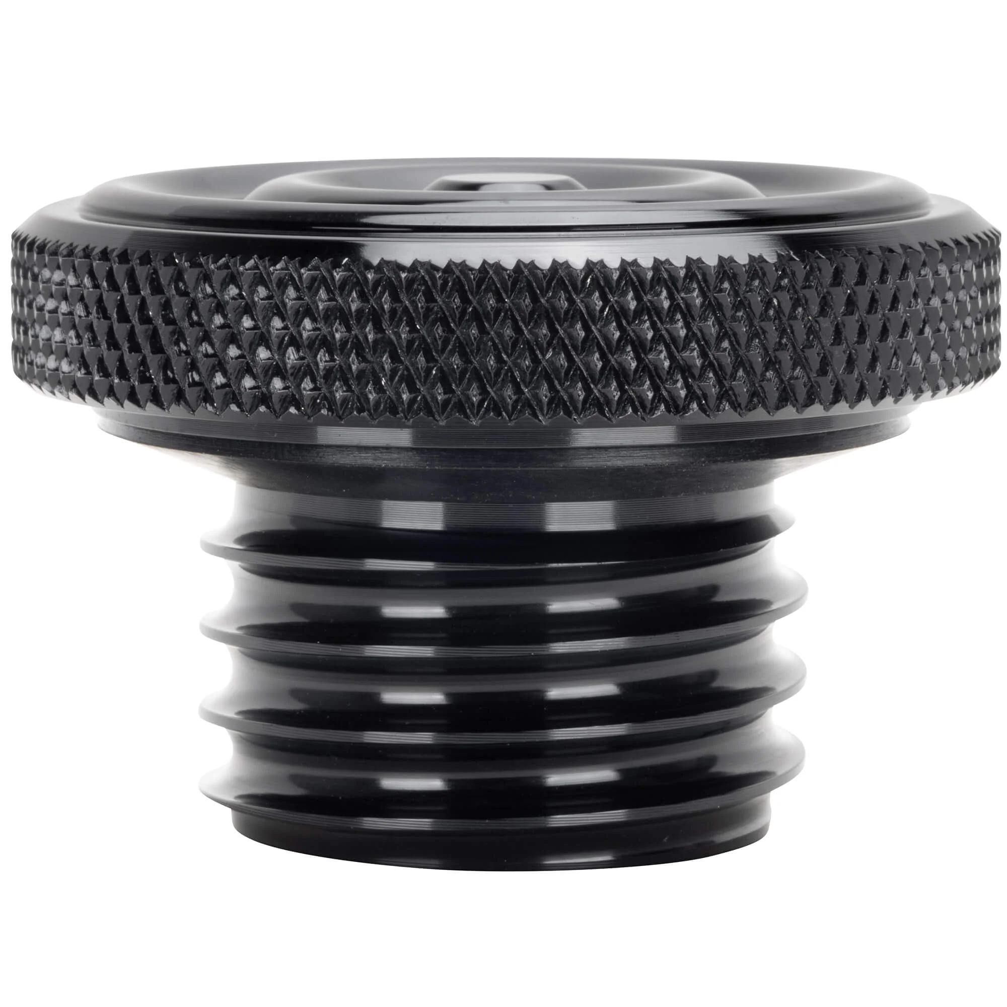 Rippled Screw-In Billet Gas Cap for 1996 & later Harley-Davidson - Vented - Black - Image 2