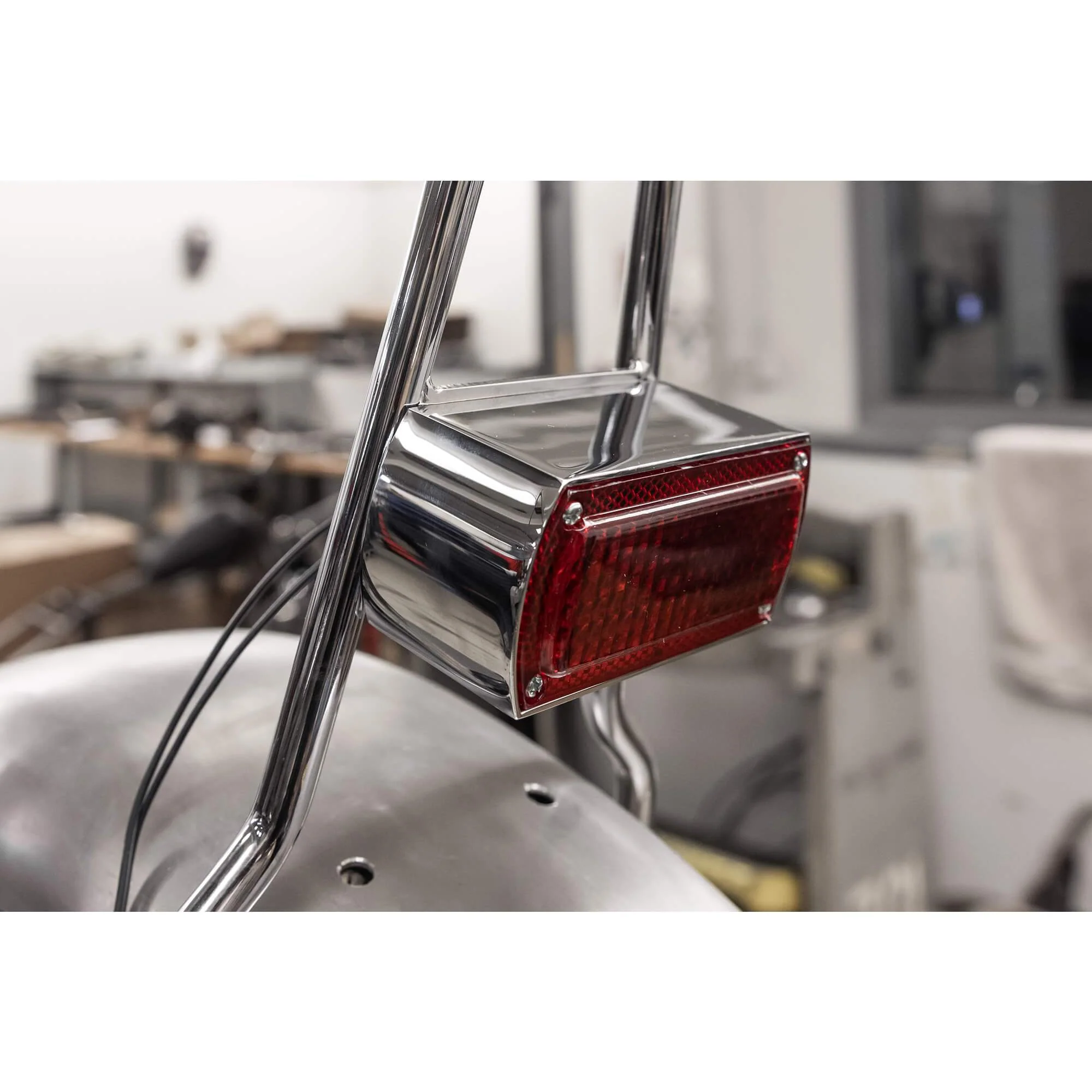Chrome Pointed Sissy Bar - Flat Fender - Box Tail Light - Image 12